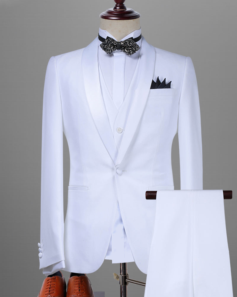 Men's White Wedding Suit 3-Piece Groom Tuxedo with Satin Lapel - Formal Attire for Weddings, Prom & Special Occasions | CB07293