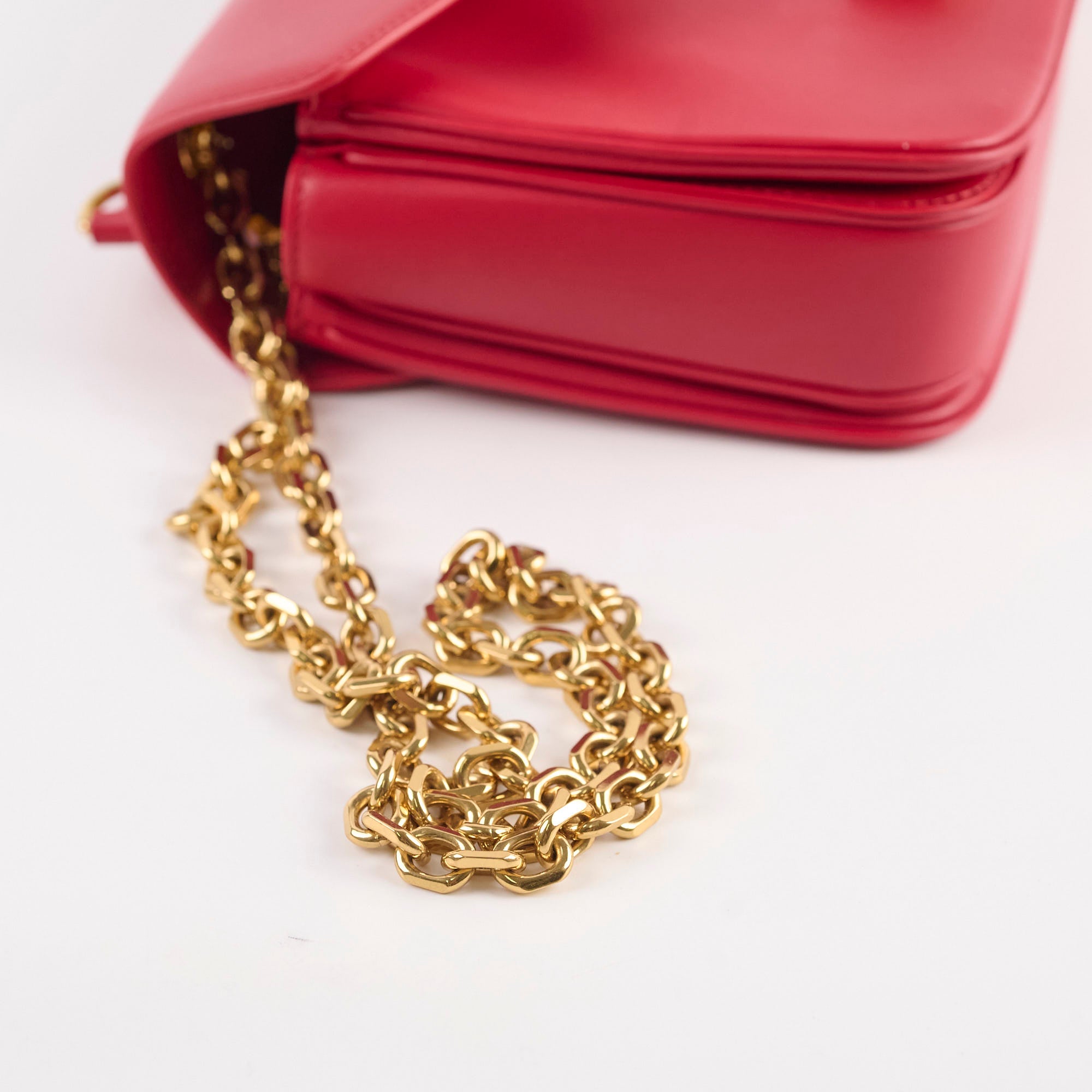 Celine Red C Logo Bag Smooth Calfskin Leather Handbag for Women - Luxury Designer Shoulder Bag for Work, Party & Everyday Use