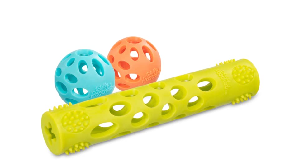 Messy Mutts Totally Pooched Huff'n Puff Dog Toys - 2-in-1 Durable TPR Puzzle Chew Toy & Dental Cleaner for Medium to Large Dogs (3-Piece Set) - Perfect for Interactive Play, Mental Stimulation & Teeth Cleaning at Home or Outdoors