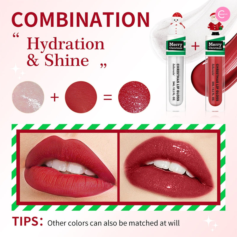LAKERAIN Christmas Lip Gloss Set - 6 Pack Shimmer Lip Gloss for Holiday Parties, Gifts & Festive Makeup Looks