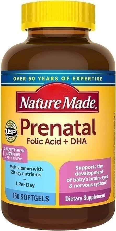 Nature's Made Prenatal Multi + DHA 150 Softgels - Prenatal Vitamins with DHA for Brain, Bones & Eye Health | Supports Pregnancy Wellness & Fetal Development | Ideal for Expecting Mothers & Postpartum Care