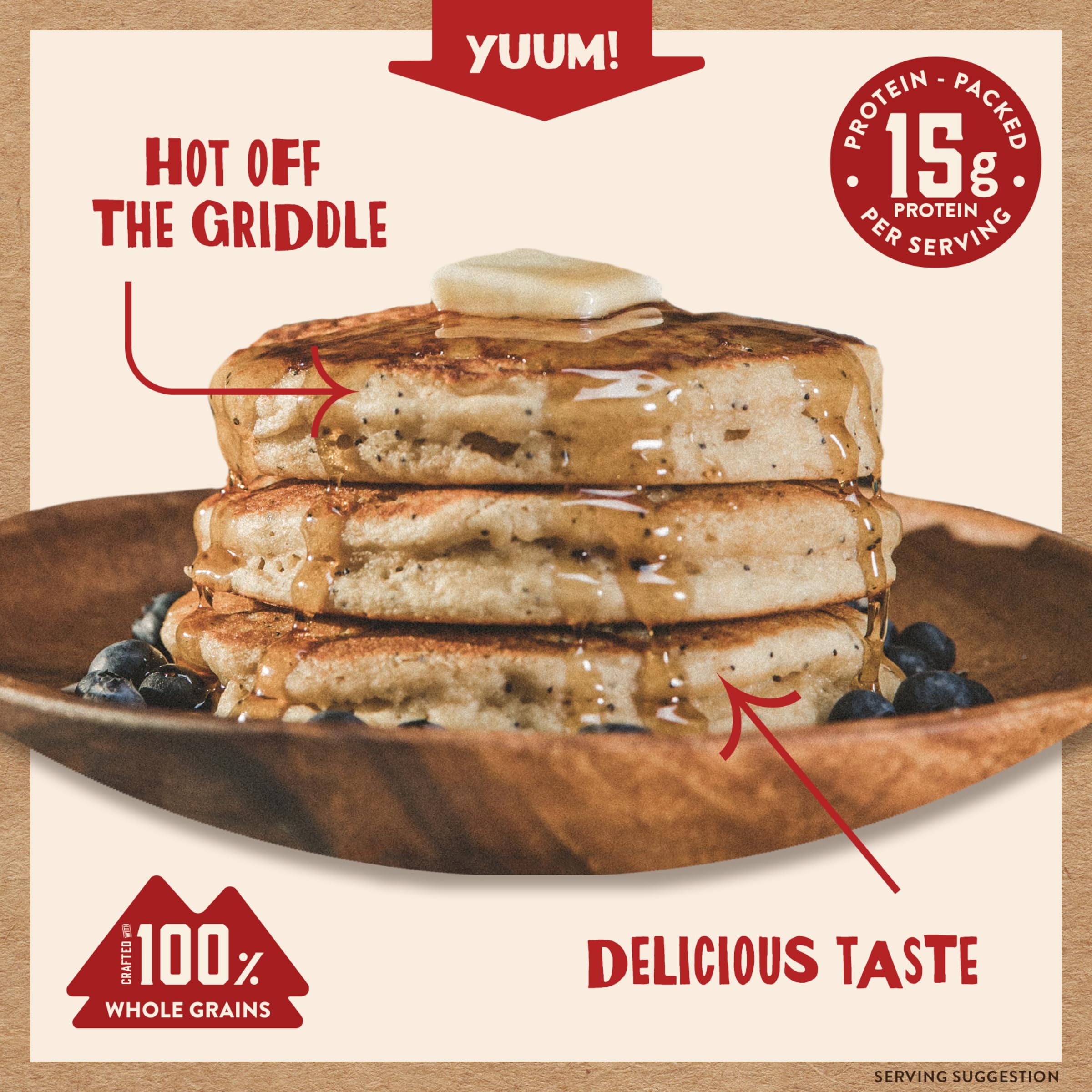 Kodiak Cakes Power Cakes - Almond Poppyseed High Protein Pancake & Waffle Mix, 100% Whole Grains, Pack of 6 | Perfect for Breakfast, Camping & Post-Workout Meals