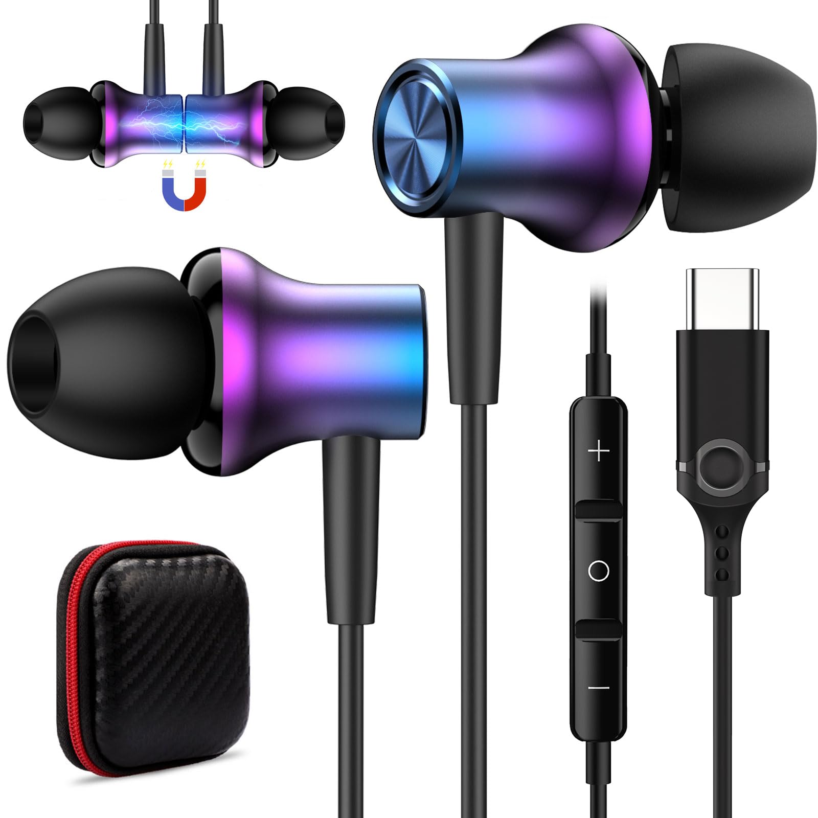 COOYA USB C Wired Earbuds with Noise Isolation & Magnetic Design - Compatible with iPhone 16 Pro Max/15 Plus, iPad 10/Air, Pixel 9/8, Samsung S25 Ultra/A16/S24/S23/A54, OnePlus 13/12 - Perfect for Commuting, Workouts & Gaming