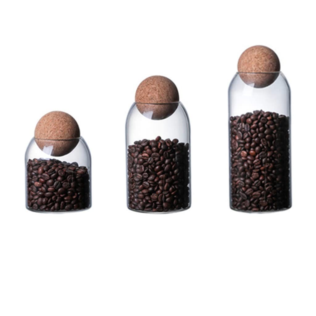 GRETD 3-Piece Set Clear Glass Storage Jars with Ball Cork Lids - Airtight Seal for Tea, Dried Fruit, Cereal & Snacks - 4oz Kitchen Pantry Organization Containers (Clear, 4-Piece Set) | Perfect for Home, Office & Gift Giving