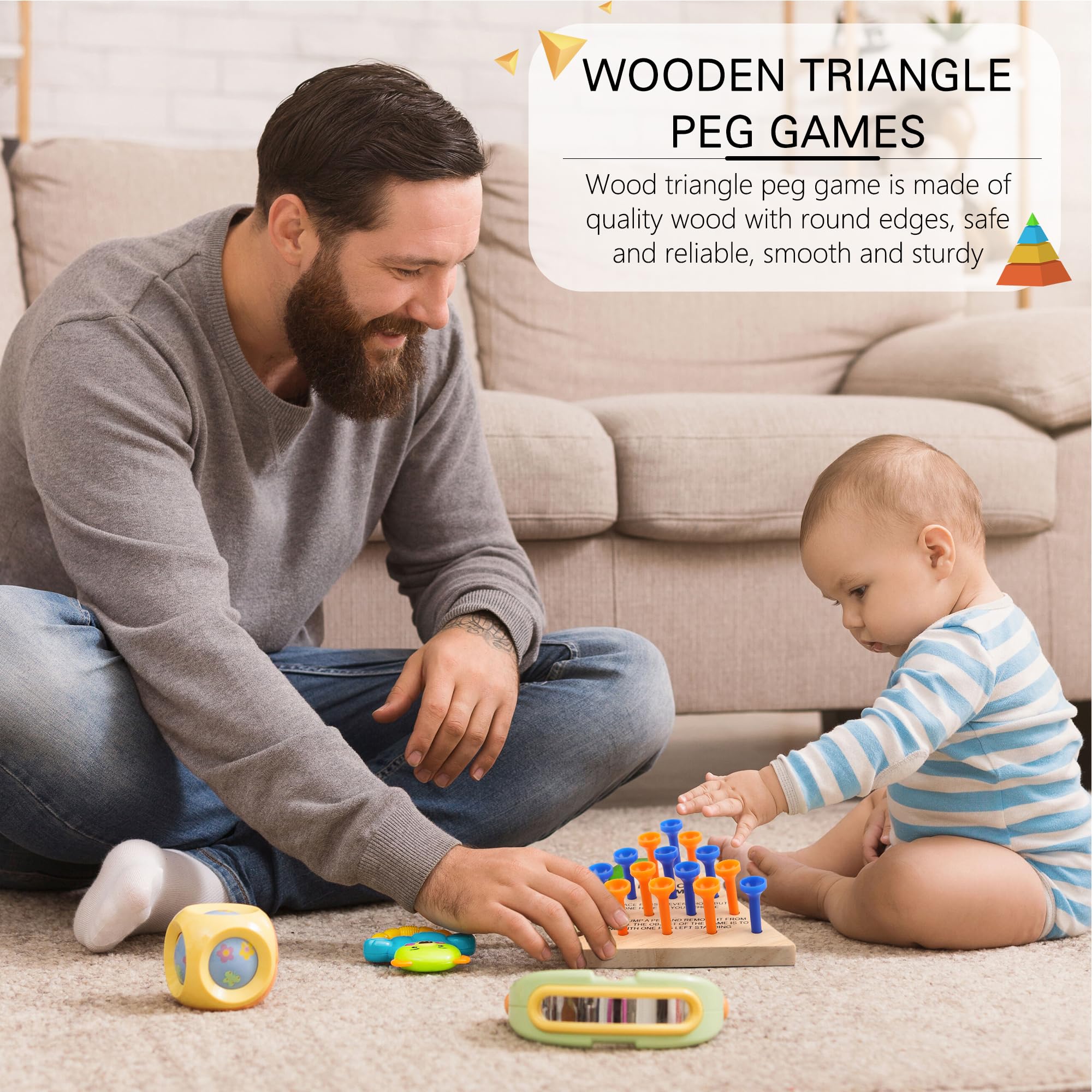 Wooden Triangle Peg Game - 8 Pack Strategy Board Game for Family Travel & Gatherings