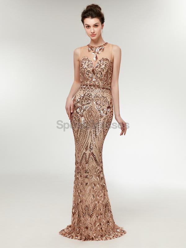 Sparkly Gold Sequin Mermaid Evening Prom Dress for Women - Elegant Long Gown for Party, Homecoming, and Special Occasions