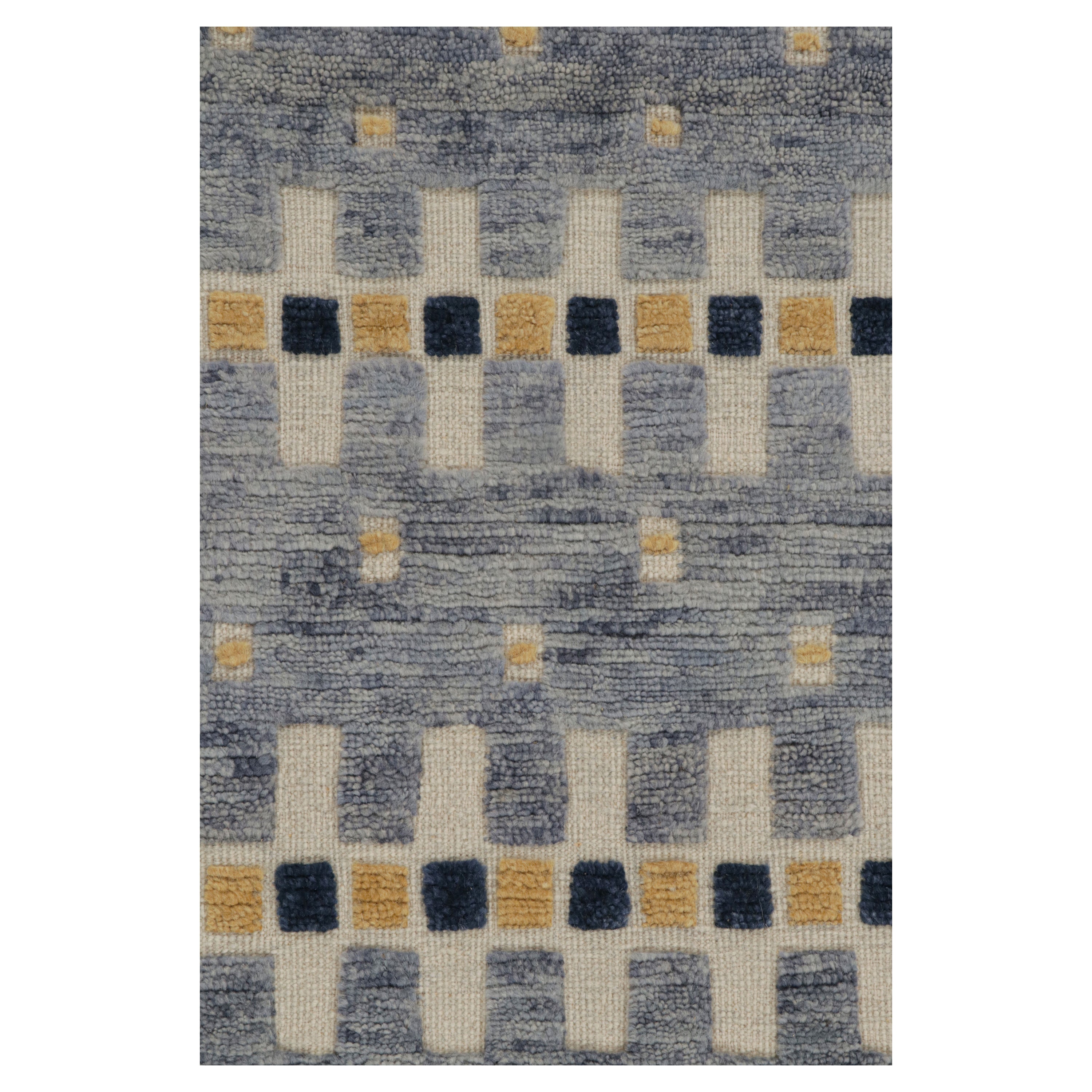 Blue Transitional Swedish Inspired Wool Rug 8'1 x 9'11 - Soft Handmade Area Carpet for Living Room, Bedroom & Office Decor
