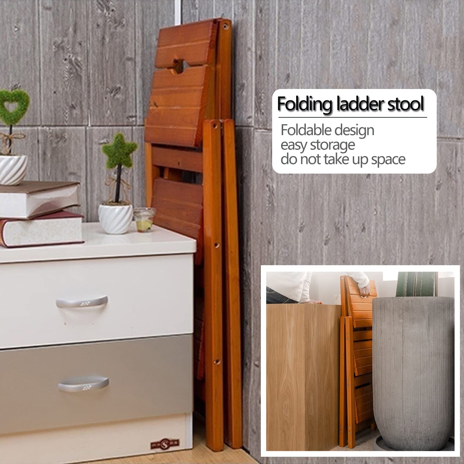 FADUNI 3-Step Folding Wooden Step Stool - Non-Slip Safety Ladder for Home, Library, and Display Shelves | Multi-Functional Step Stool for Storage, Decor, and Easy Reach
