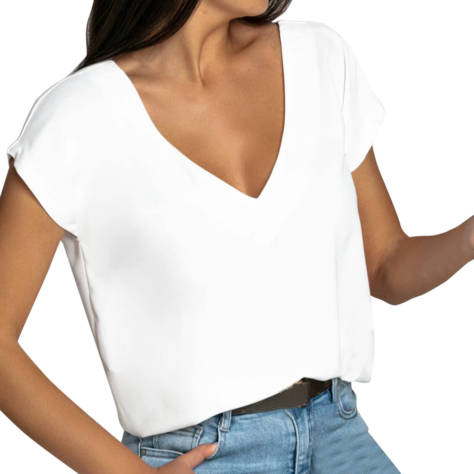 Women's Summer Ruffle Short Sleeve T-Shirt - Casual Loose Fit Crew Neck Blouse & Tunic Top for Beach, Vacation & Everyday Wear