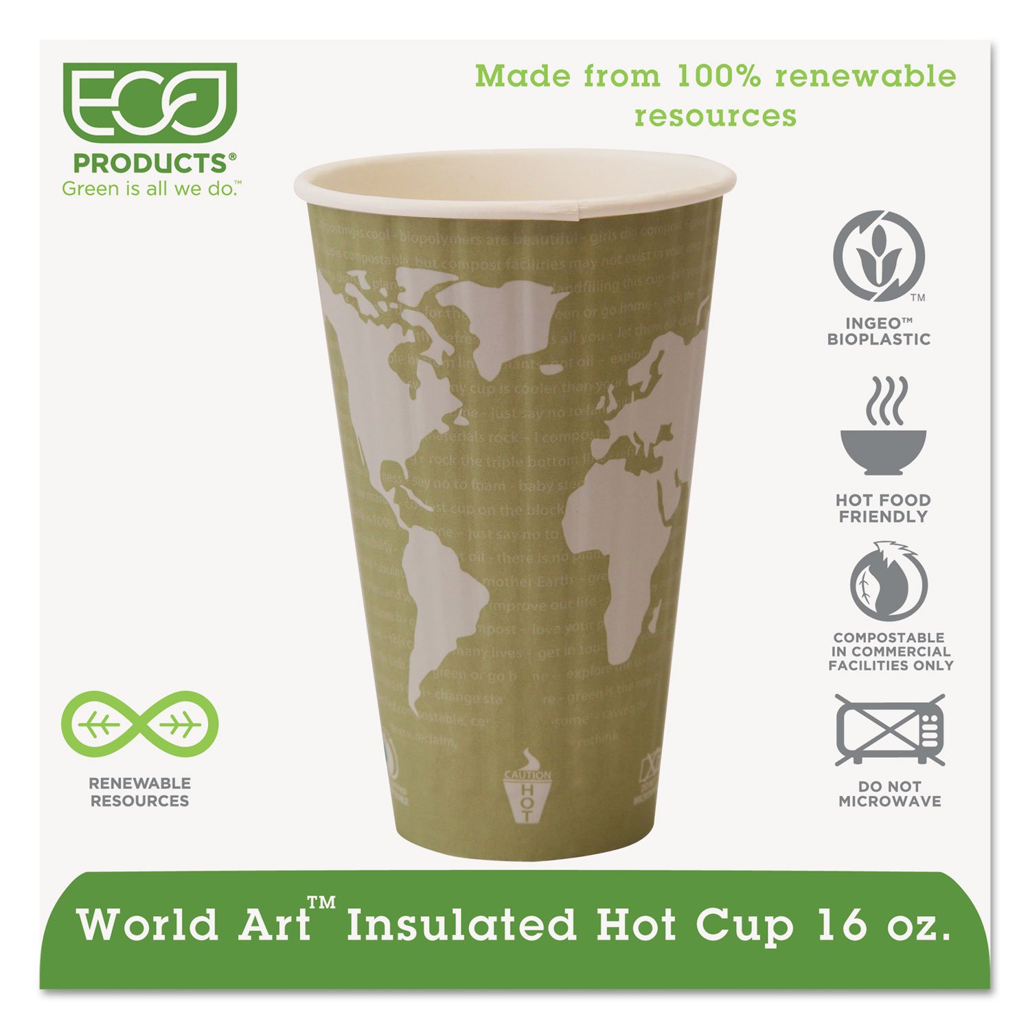 ECOEPBNHC16WD - 16oz Compostable Hot Cups with Lids, Biodegradable Coffee Cups for Hot Beverages, Perfect for Coffee Shops, Offices, and Eco-Friendly Events