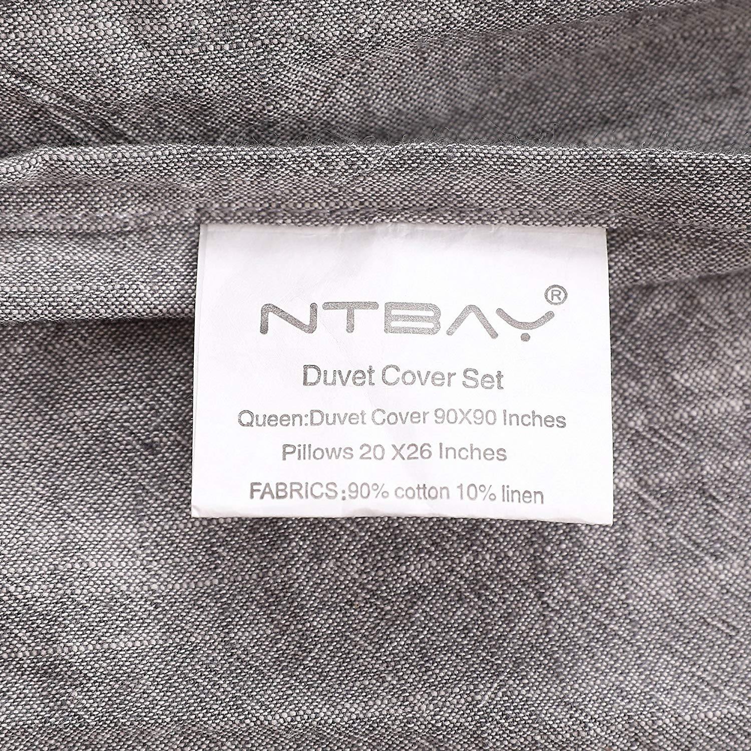NTBAY 3 Piece Solid Linen Duvet Cover Set - Soft & Breathable 100% Natural Fabric for Bedroom Decor | Queen/King Size Bedding with Pillowcases | Perfect for All Seasons Home & Hotel Use
