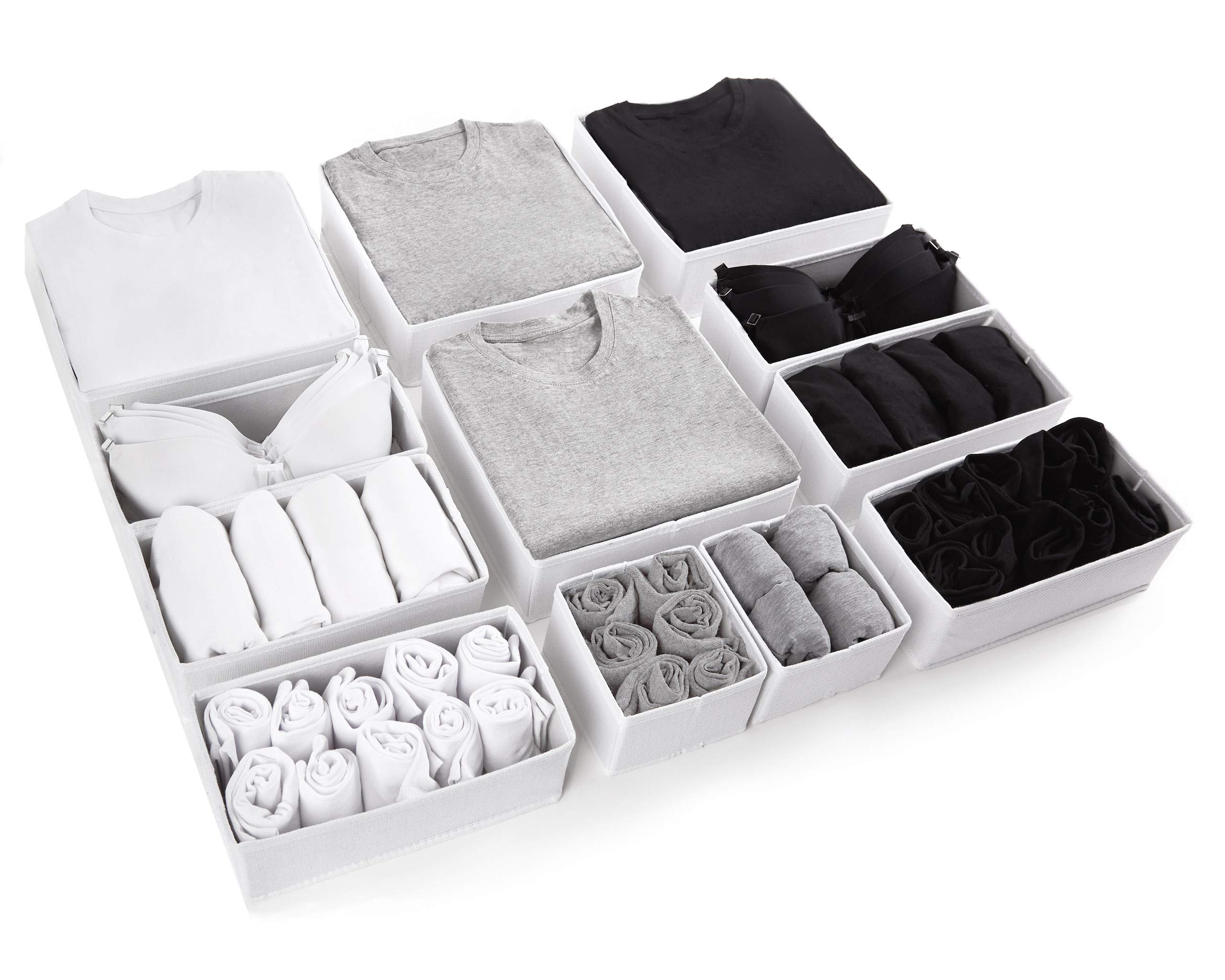 12-Piece Large White Drawer Organizer Set for Clothes, Underwear & Wardrobe - Perfect for Dresser Drawers, Closet Storage & Bedroom Organization