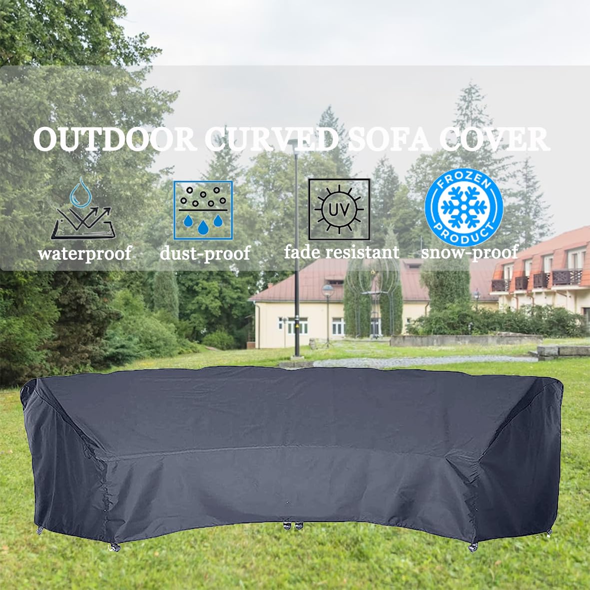 J&C 420D Waterproof Heavy Duty Patio Curved Sofa Cover - Extra Large Outdoor Sectional Furniture Protector for Winter, Lawn & Garden - Perfect for Backyard, Deck, and Poolside Furniture Protection