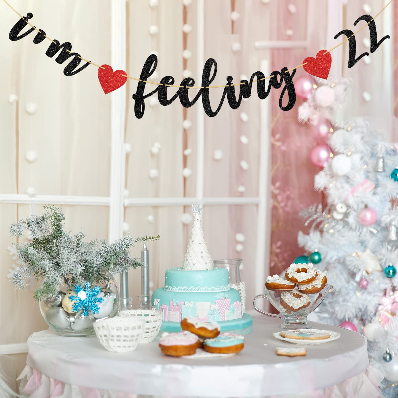 Happy 22nd Birthday Banner - Black Glitter 'I'm Feeling 22' Party Decorations for 22nd Birthday Celebrations, Home Decor & Milestone Parties