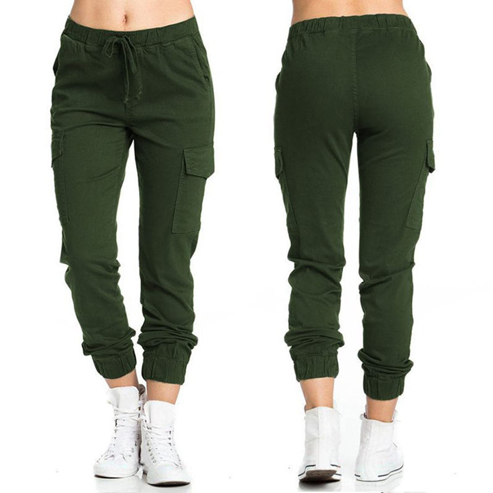 **Women's Plus Size Military Cargo Joggers - Stretch High Waist Straight Leg Pants - Relaxed-Fit Outdoor Capris for Hiking, Travel & Casual Wear**