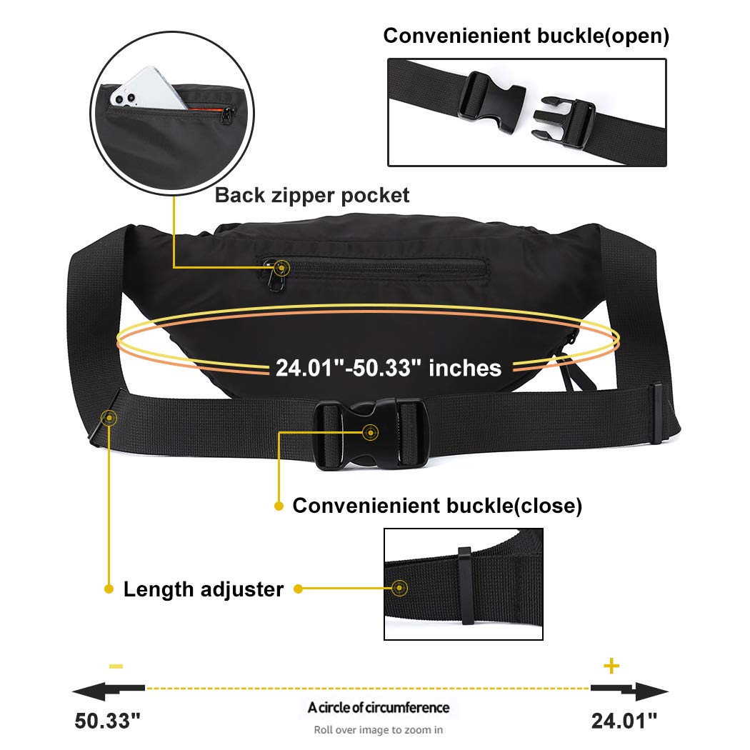 **Waterproof Large Fanny Pack for Men & Women - Adjustable Waist Bag with Zipper - Plus Size Gym, Outdoor & Travel Essentials Pouch - Perfect for Running, Hiking & Daily Use**