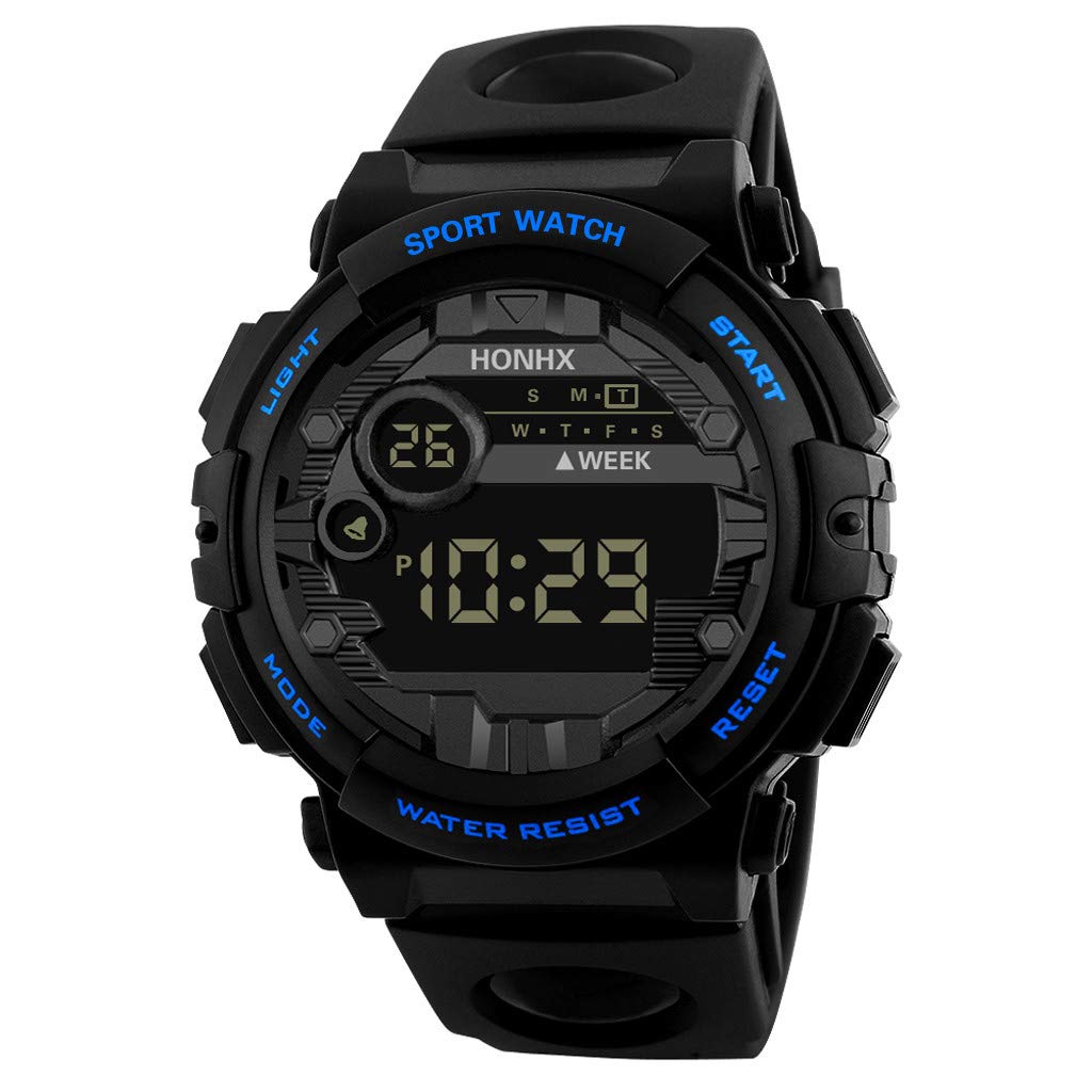 HTDBKDBK Camouflage Sports Watch for Men - Waterproof LED Digital Watch with Date Display, Stopwatch & Alarm - Outdoor, Running, Fitness, Hiking (Blue, One Size)