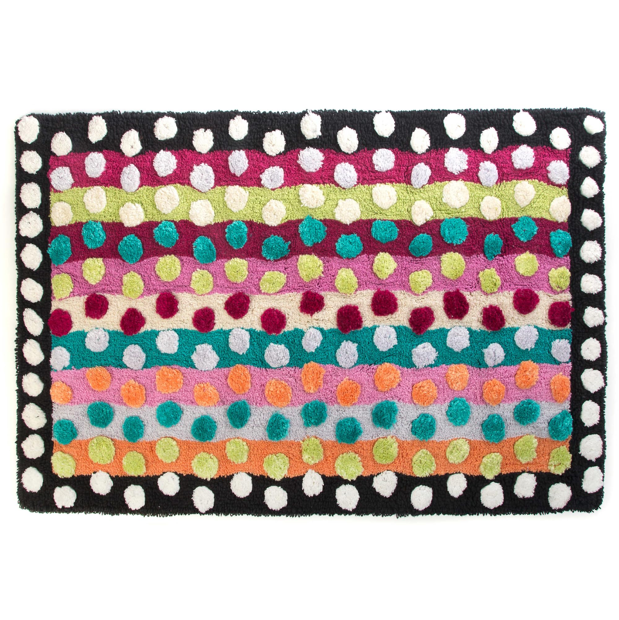 MACKENZIE-CHILDS Cotton Bath Rug with Ribbon & Dot Design - Non-Slip Bathroom Mat for Shower, Tub, and Vanity Area - Soft Absorbent Floor Mat for Home Decor