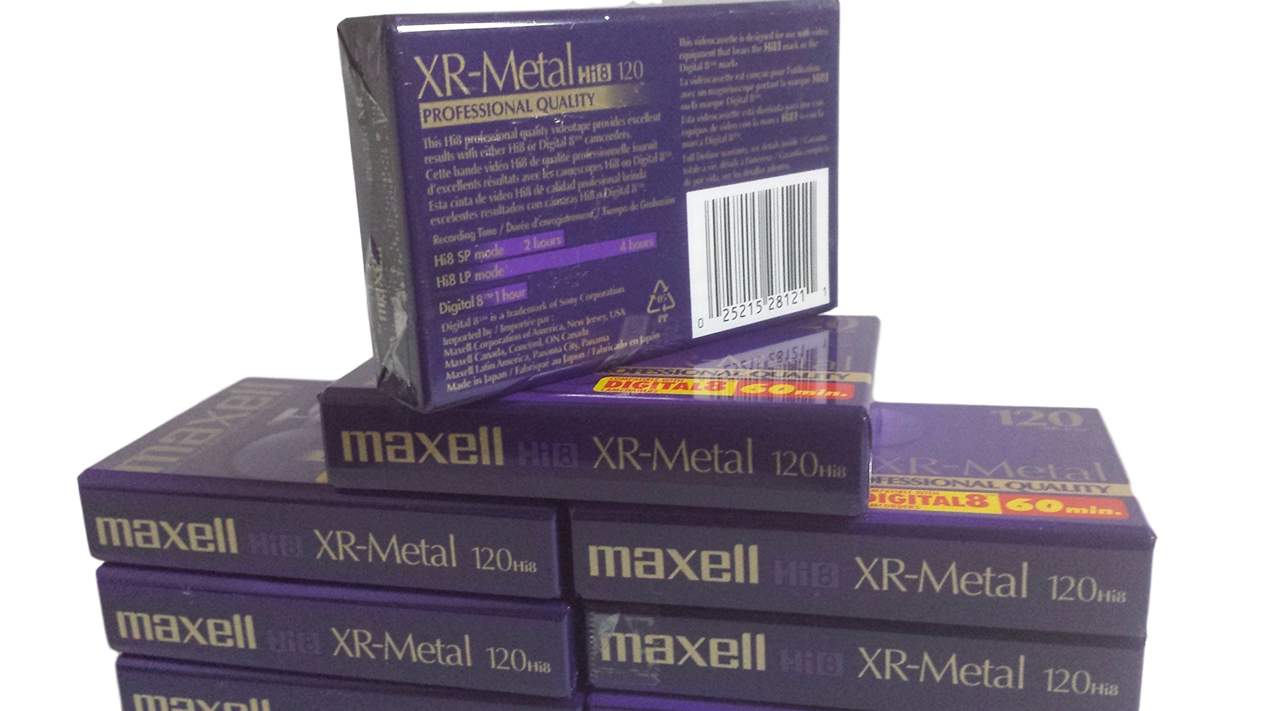8 Pack Maxell XR-Metal 120 Professional 8mm Hi8 60 Minute Tapes - High-Quality Video Recording for Camcorders, Home Movies & Archival Storage