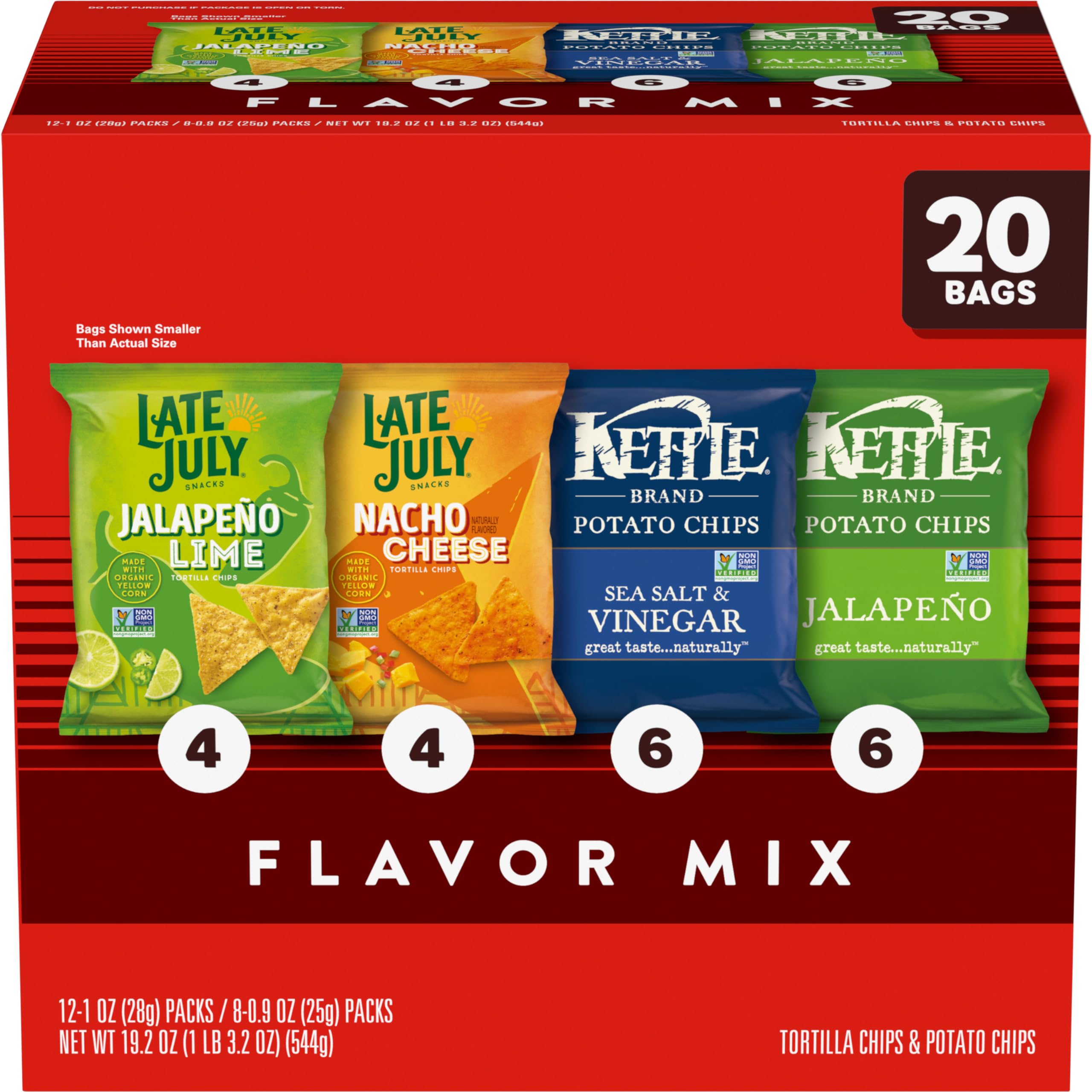 Kettle Brand & Late July Snacks Variety Pack - 20 Count Assorted Snack Bags | Perfect for Office, School Lunches & Road Trips