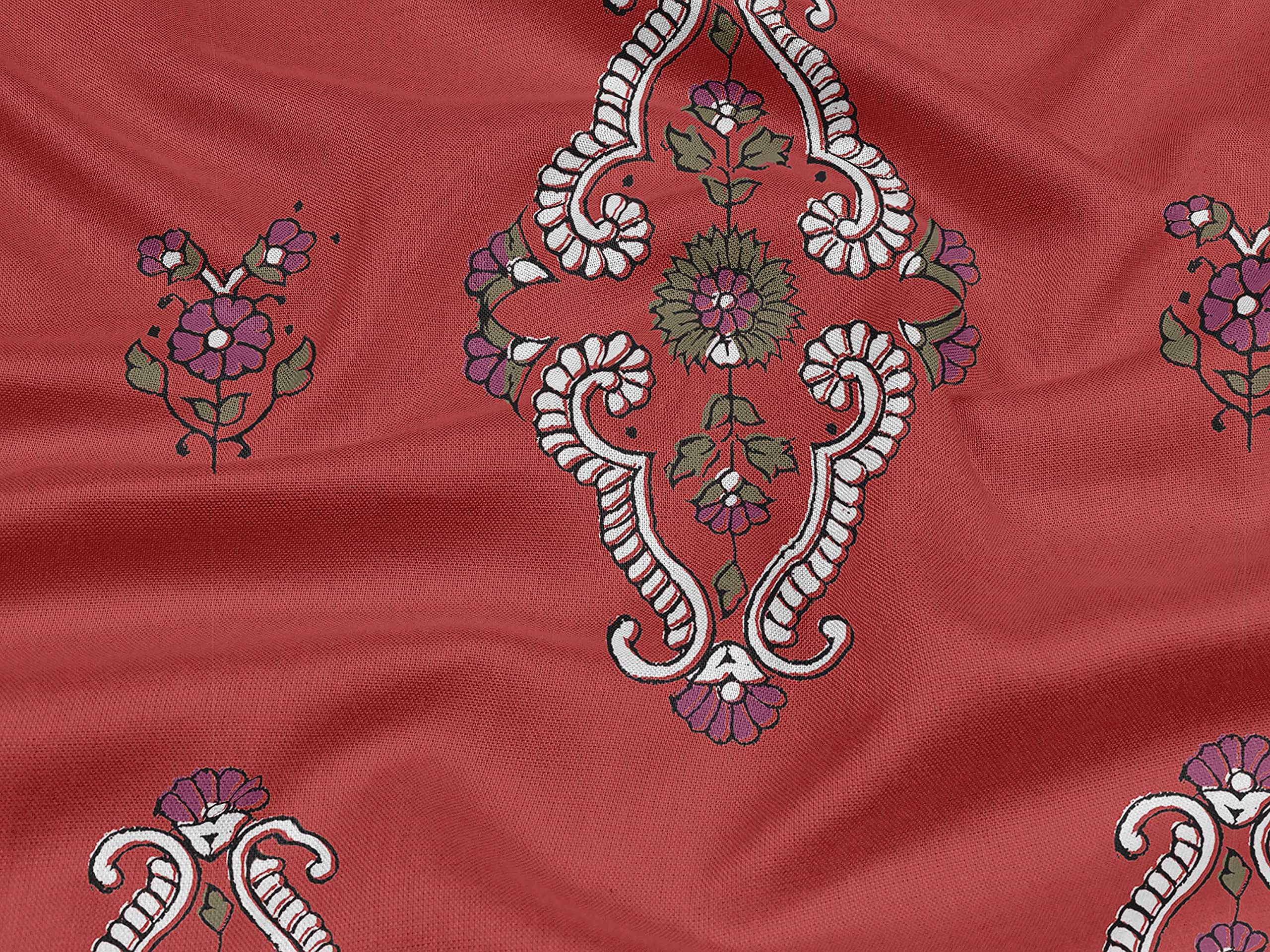 oneOone Rayon Red Printed Fabric Block - 56 Inch Wide Sewing Material by The Yard for DIY Clothing, Dresses & Home Decor Projects