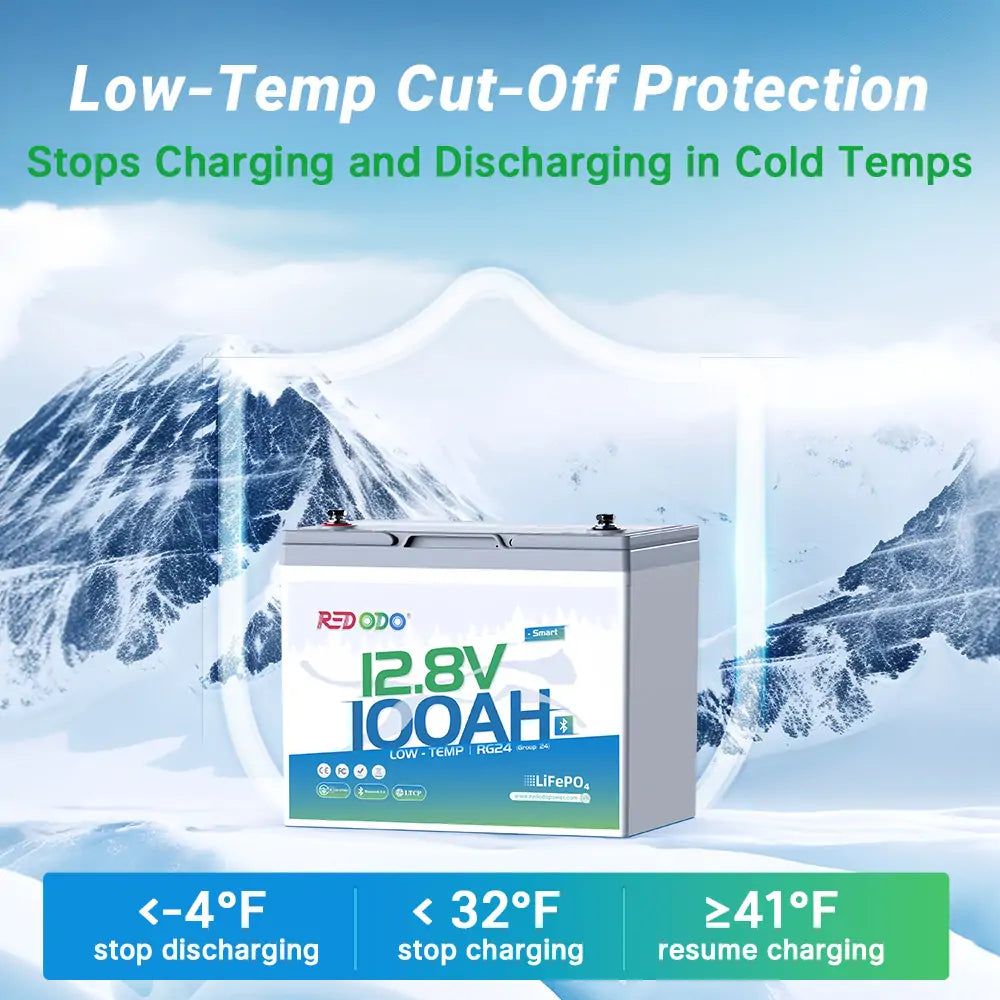 Redodo 12V 100Ah Group 24 Bluetooth LiFePO4 Deep Cycle Battery with Real-Time Monitoring - Perfect for RV, Marine, Solar Power Systems & Off-Grid Applications