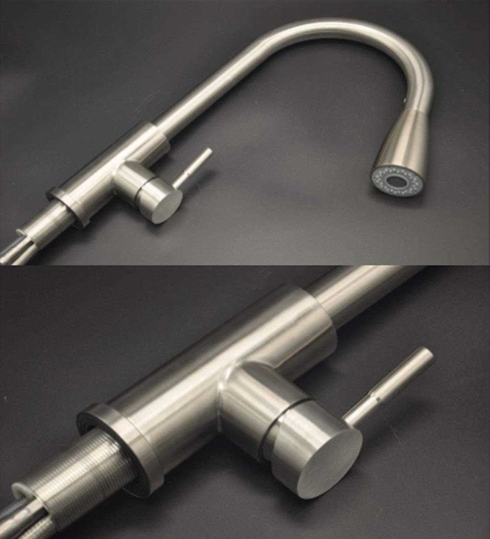 Stainless Steel Brushed Bathroom Faucet Trim Kit - Curved Pull Kitchen Faucet with Hot & Cold Double Control, 360° Rotating Design & Two Water Flow Modes for Sink - Perfect for Modern Bathrooms and Kitchens