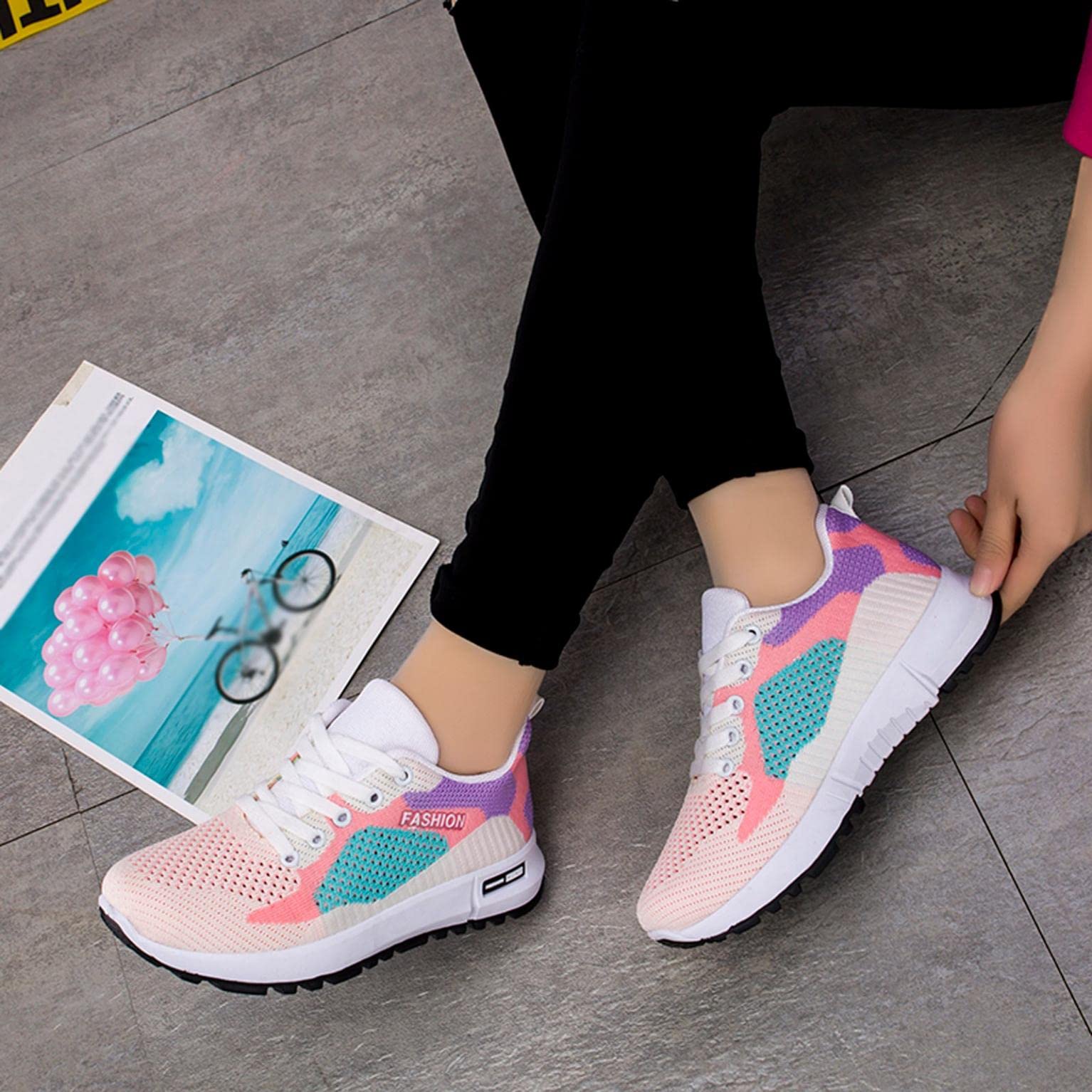 Hbeylia Women's Tie-Dye Air Running Shoes - Lightweight Platform Sneakers with Mesh & Air Cushion for Walking, Tennis, Gym | Anti-Slip Lace-Up Athletic Shoes for Women & Girls | Perfect for Jogging, Workouts & Casual Wear