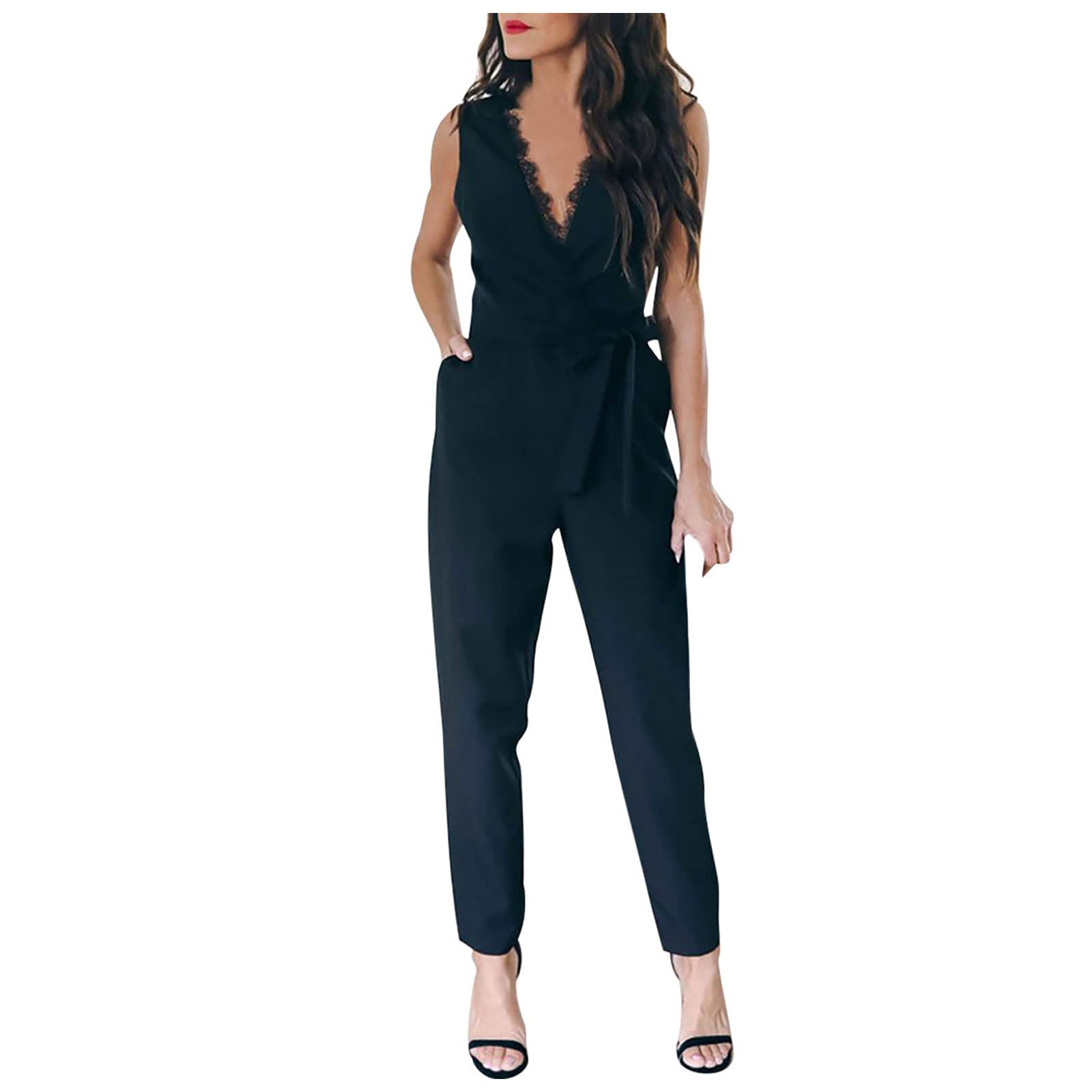 Women's Summer One Shoulder Jumpsuit with Pockets - Smocked High Waist Casual Romper - Loose Fit Solid Color Outfit for Beach, Vacation & Party Wear