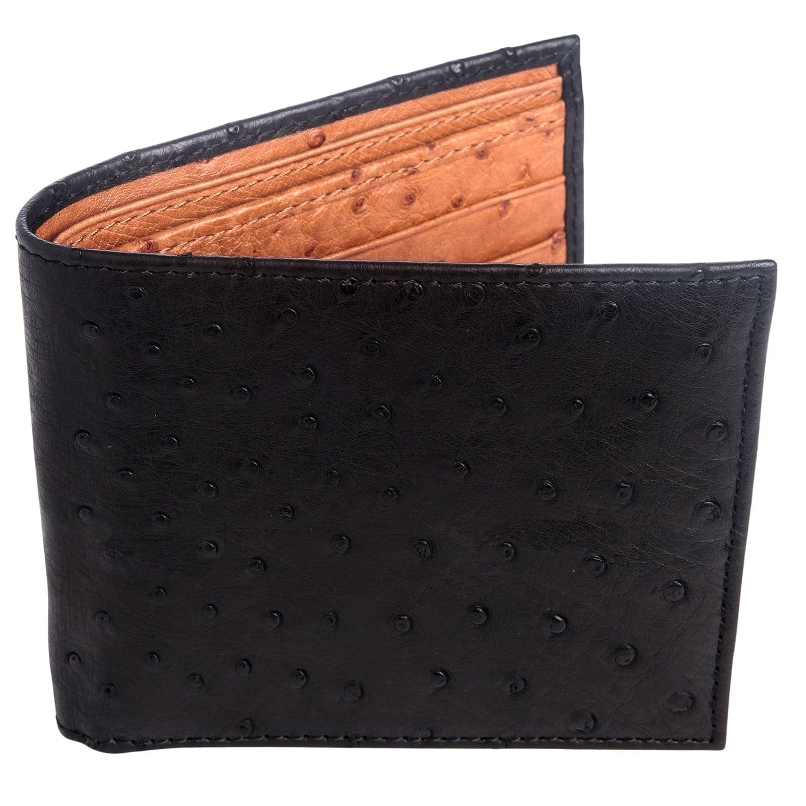 Genuine Ostrich Leather Wallet for Men - Premium Black & Brown Exotic Skin - Perfect for Everyday Carry, Travel & Business (Gift Ready)