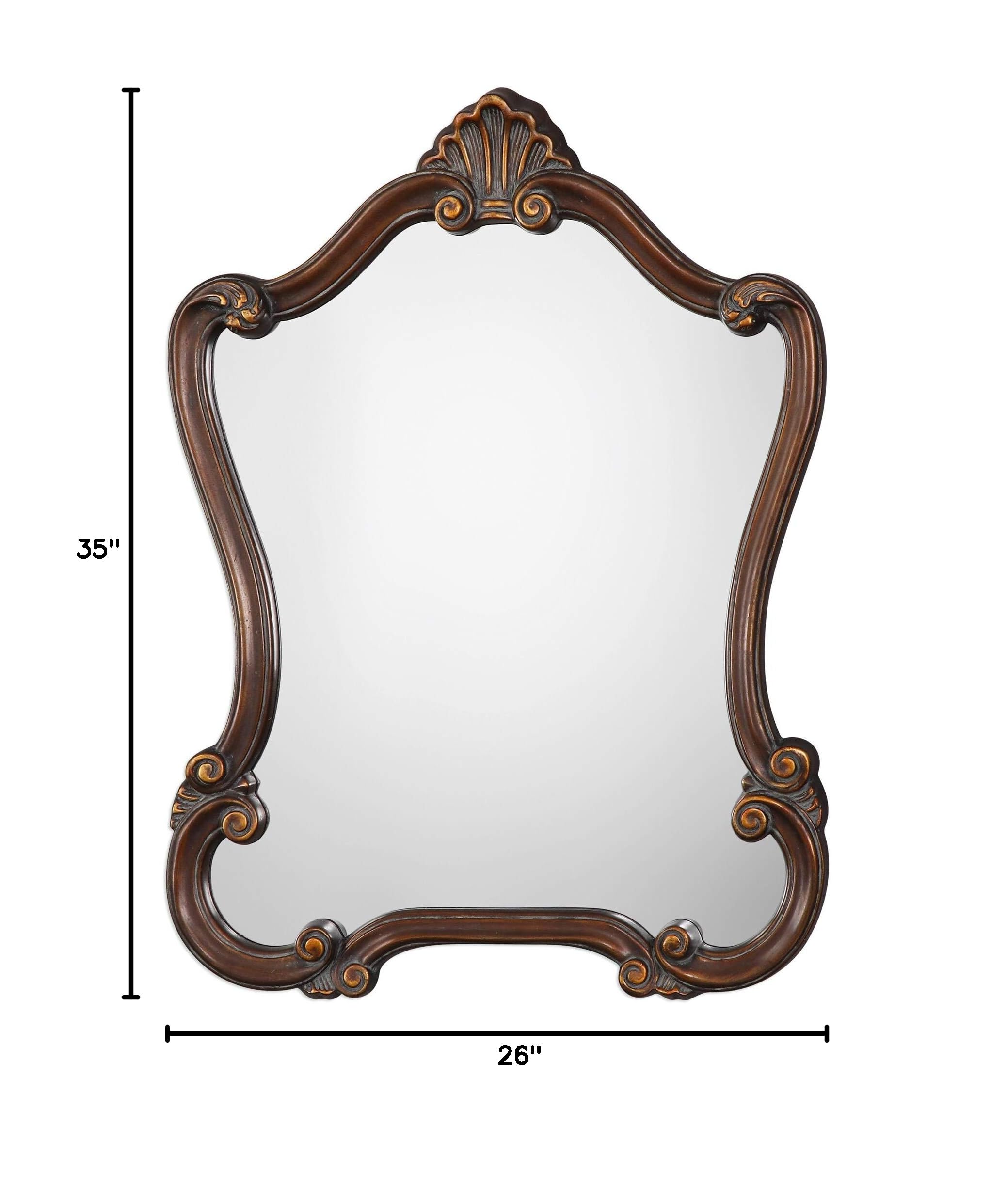Antique Bronze Wall Mirror 26x35 Inches with Traditional Hooks - Rustic Home Decor for Living Room, Bedroom & Entryway