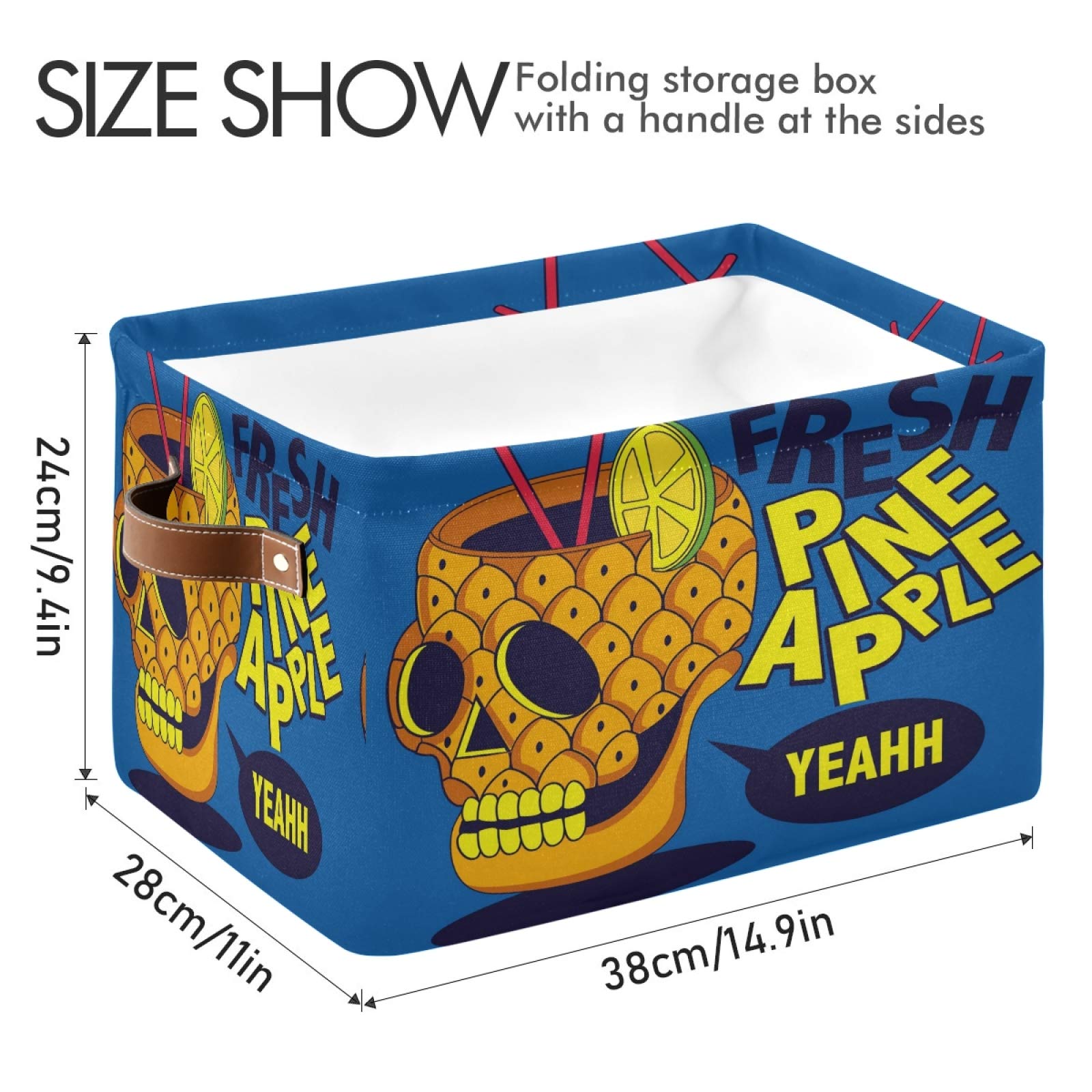 AUUXVA Skull Pineapple Storage Basket - Durable Collapsible Canvas Organizer Bin with Handles for Toys, Clothes & Home Organization | Perfect for Bedroom, Closet, Shelf & Office Storage