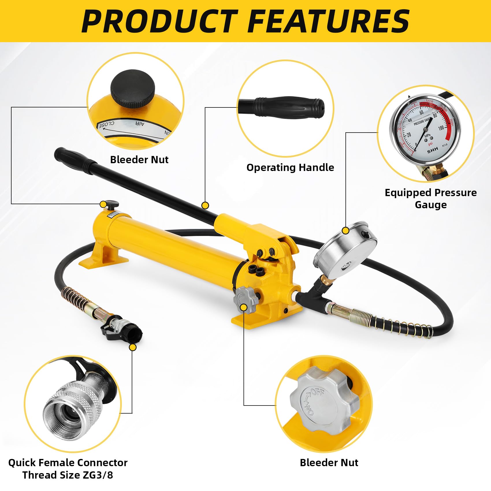 CP-700 Hydraulic Power Hand Pump - 2 Speed 900cc High Pressure Portable Hydraulic Pump (10000 PSI) with Pressure Oil Gauge - Ideal for Automotive Repair, Construction Equipment, and Industrial Hydraulic Systems
