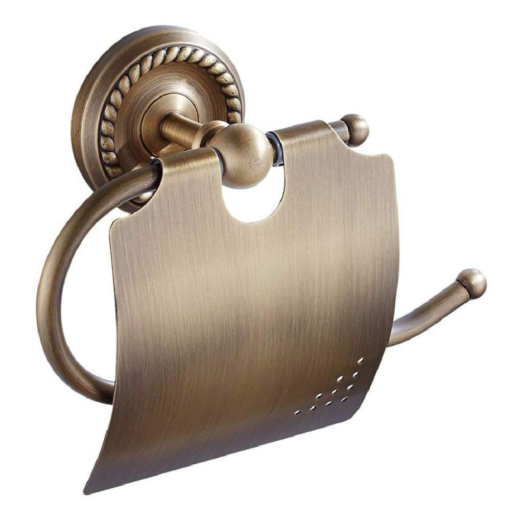 Antique Brass Metal Toilet Paper Holder - Wall Mounted Bathroom Tissue Roll Bar with Flybath Cover for Vintage Style Home Decor | Perfect for Bathroom, Powder Room & Guest Toilet Organization