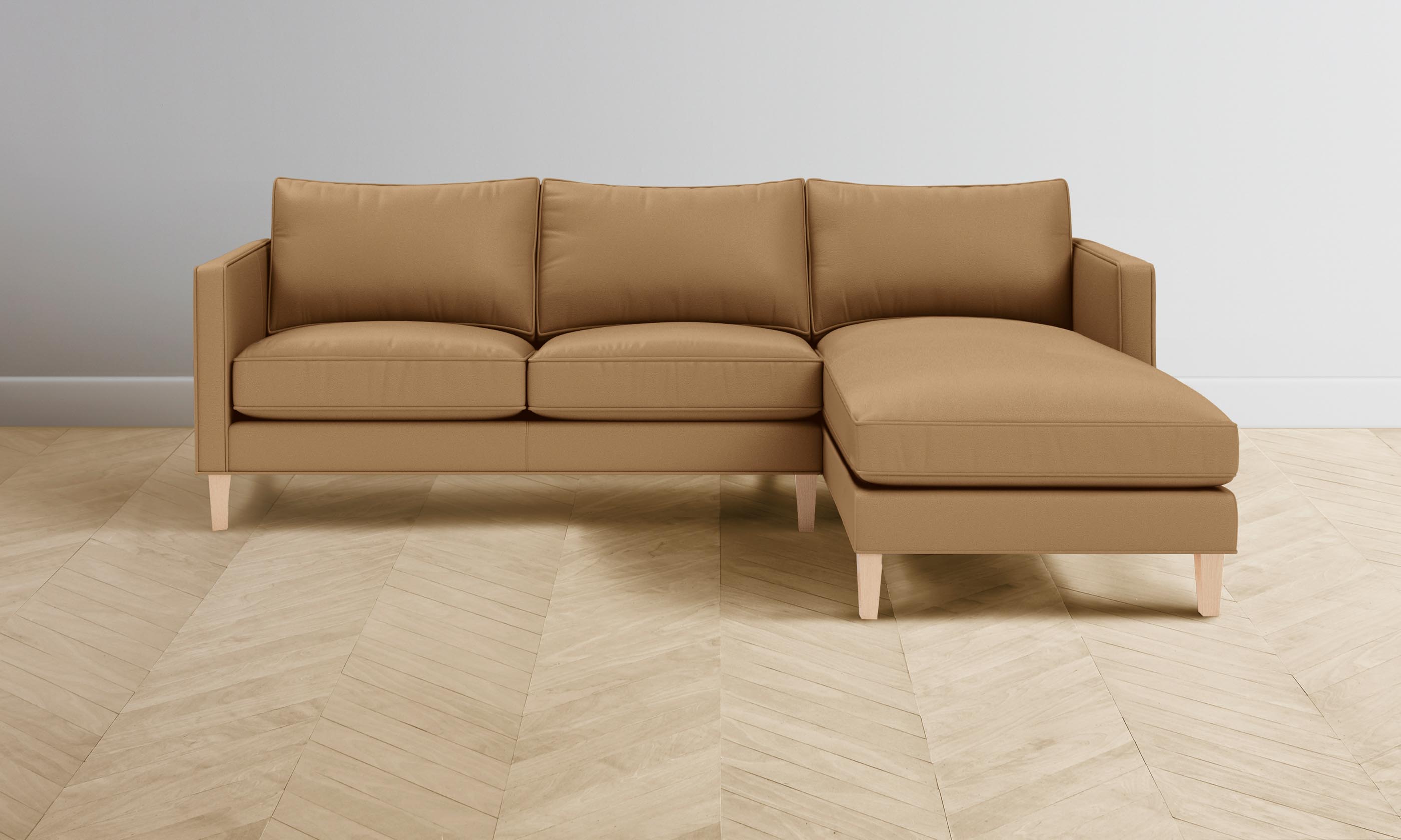 Premium Crosby Sectional Sofa in Pebbled Leather - Latte Brown Color | Modern Living Room Furniture for Home & Office Comfort