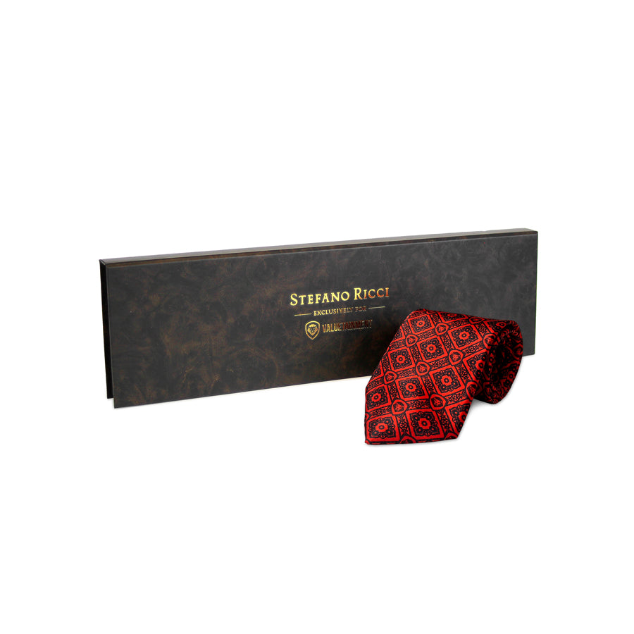 Stefano Ricci Limited Edition Red & Black Diamond Paisley Luxury Tie - 1 of 50 Exclusive Pieces - Perfect for Weddings, Business Meetings & Formal Events