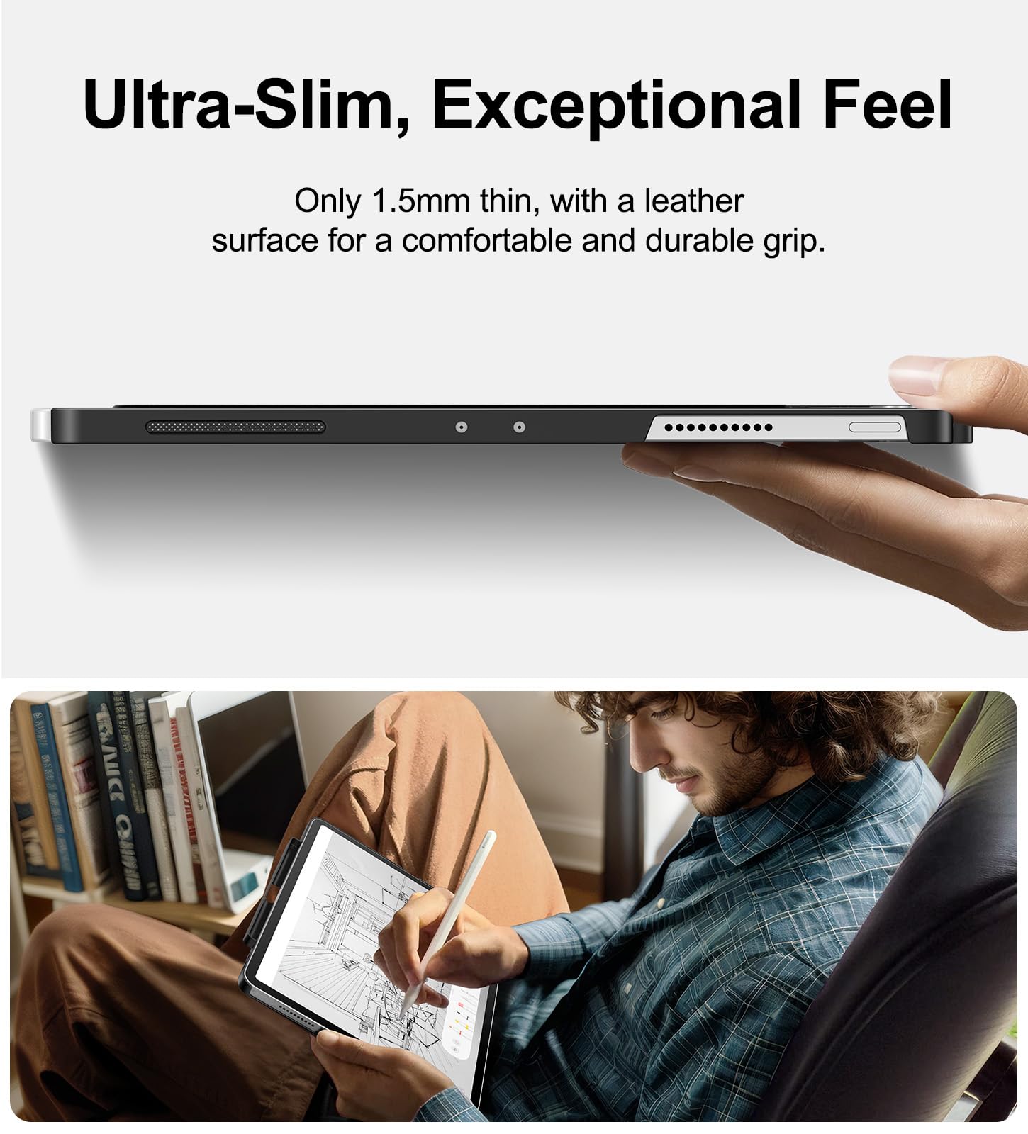 2024 iPad Pro 13-inch M4 Magic Keyboard Compatible Case with Apple Pencil Holder - Slim Durable Leather Folio Cover for Smart Keyboard (Keyboard Not Included) | Perfect for Work, Travel & Home Office Use