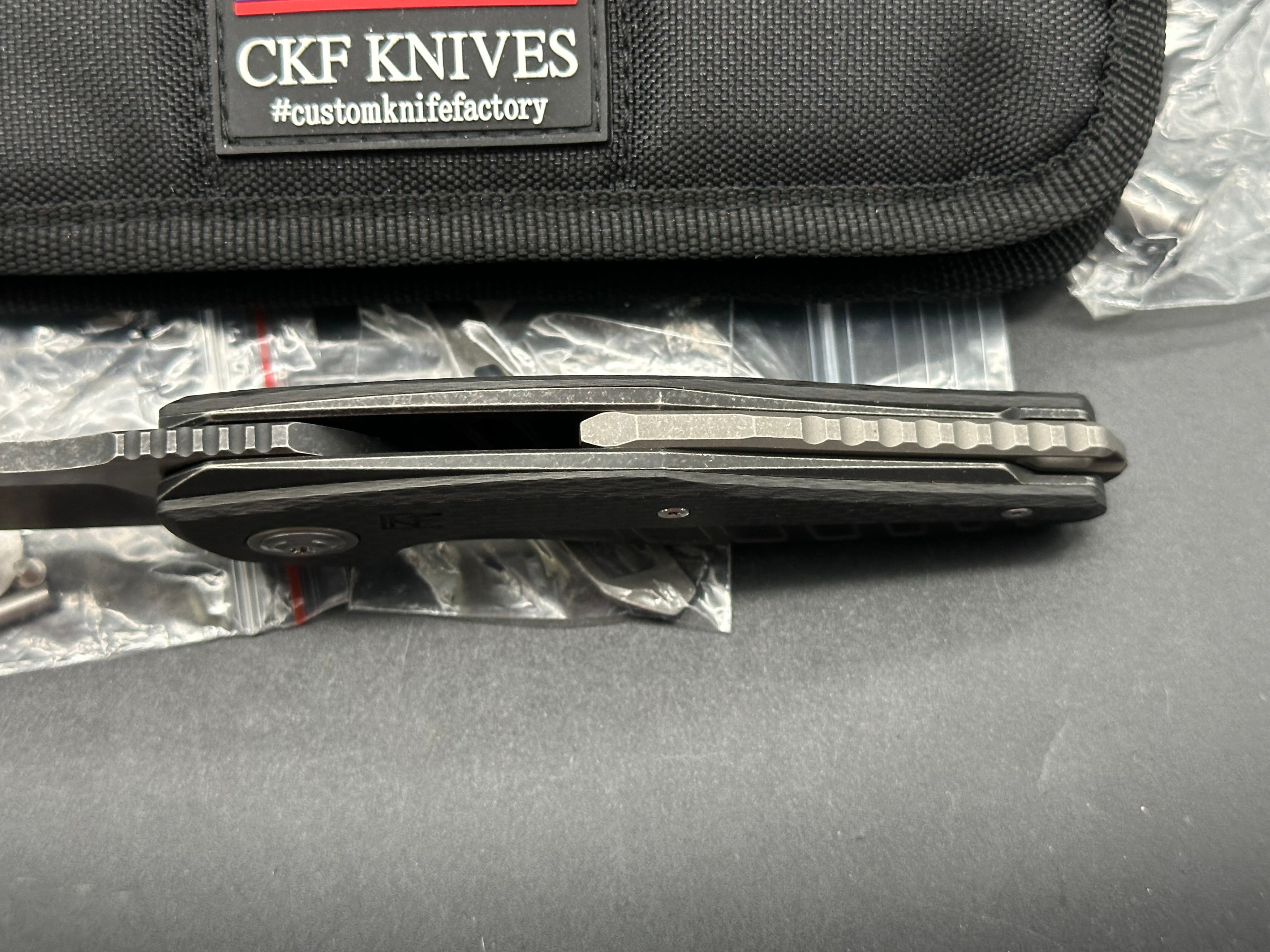 CKF Aich #43 Folding Knife - Two Tone Black Stonewashed & Hand Rubbed Satin M390 Blade - EDC Pocket Knife for Outdoor, Camping, and Everyday Carry