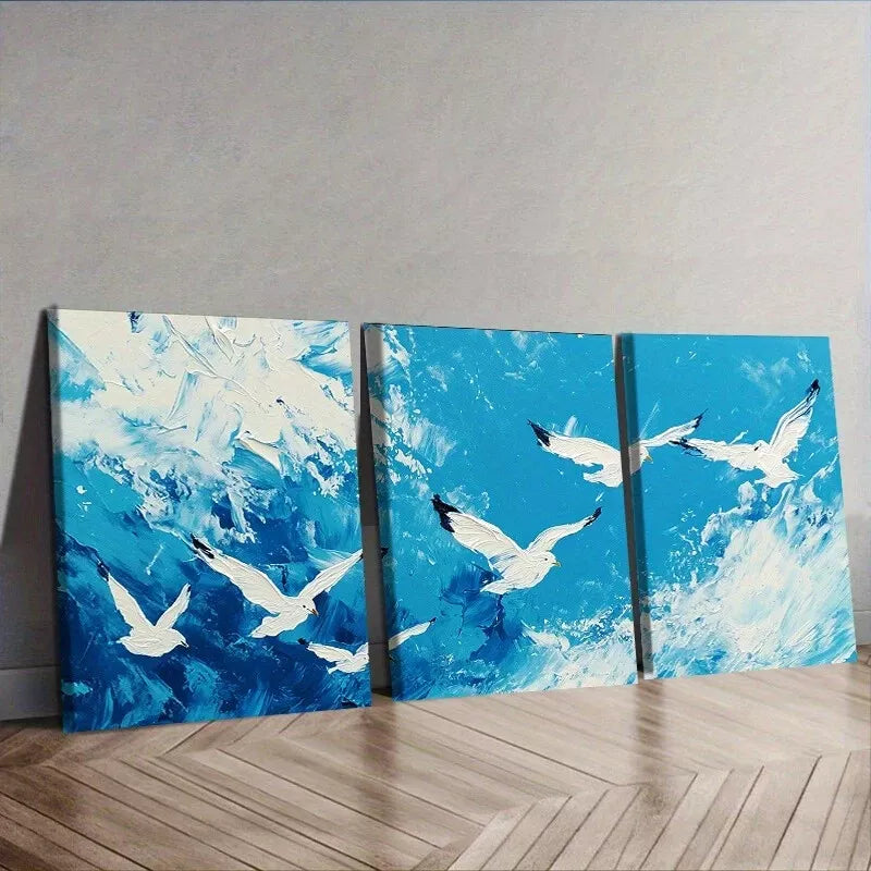 3-Piece White Seagulls Wall Art Set - Framed Canvas Prints 50x70cm | Nature & Sky Decor | High Quality Australian Made | Perfect for Living Room, Bedroom & Office Decor