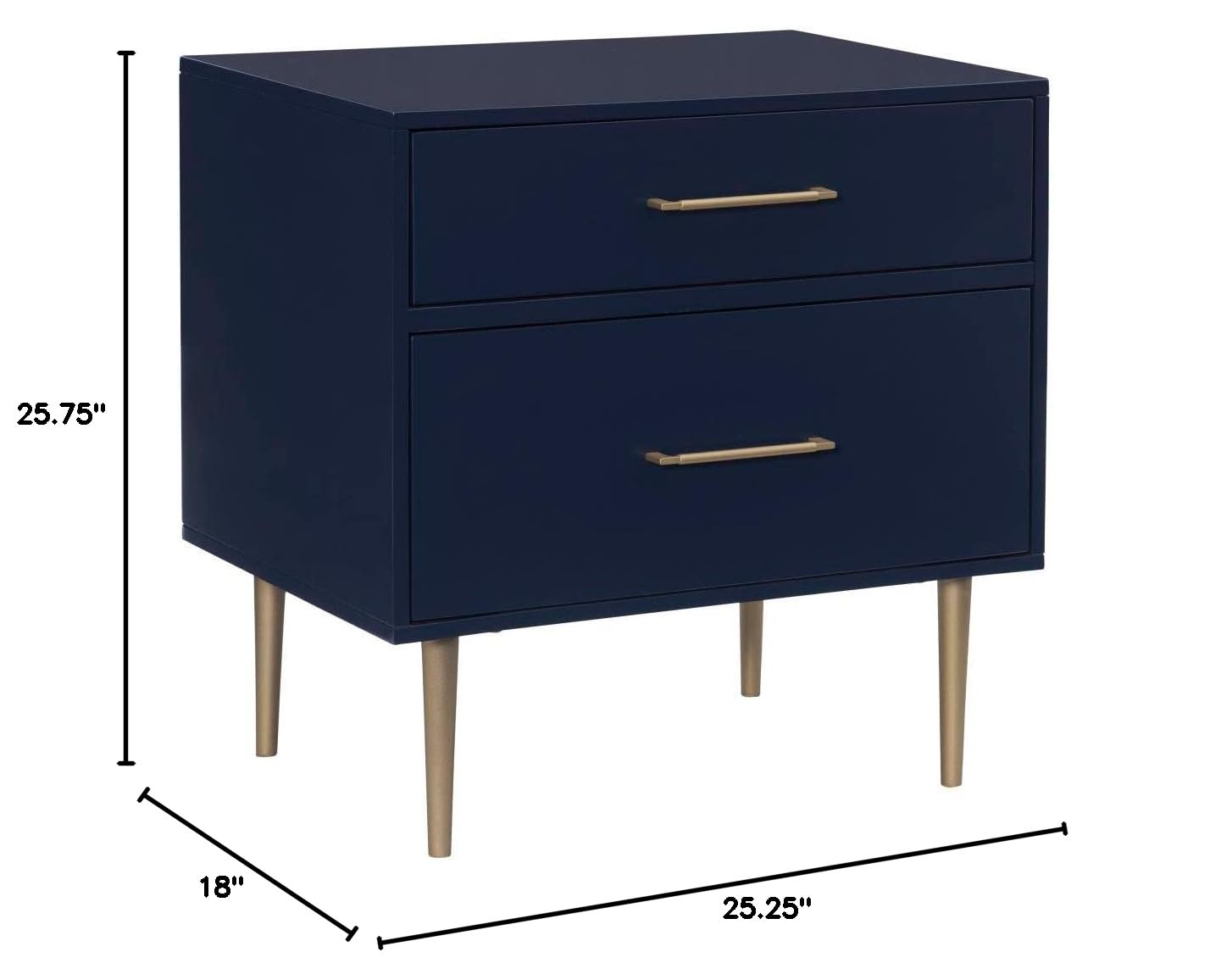 Linon Gloria 2-Drawer Nightstand in Navy Blue - Stylish Bedside Table for Bedroom, Living Room, or Guest Room Storage