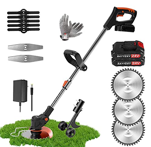 24V Cordless Stringless Weed Trimmer - 2 Battery & Charger Included - Lightweight Grass Cutting Machine for Lawn, Garden & Yard Maintenance (Black) - Perfect for Edging, Trimming & Landscaping