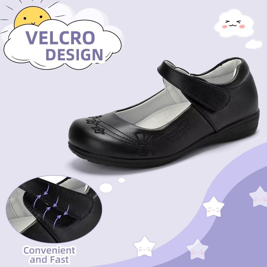 Girls Mary Jane School Shoes - Black Dress Uniform Strap Flats for Toddler & Kids | Perfect for School Uniforms, Church, and Formal Occasions