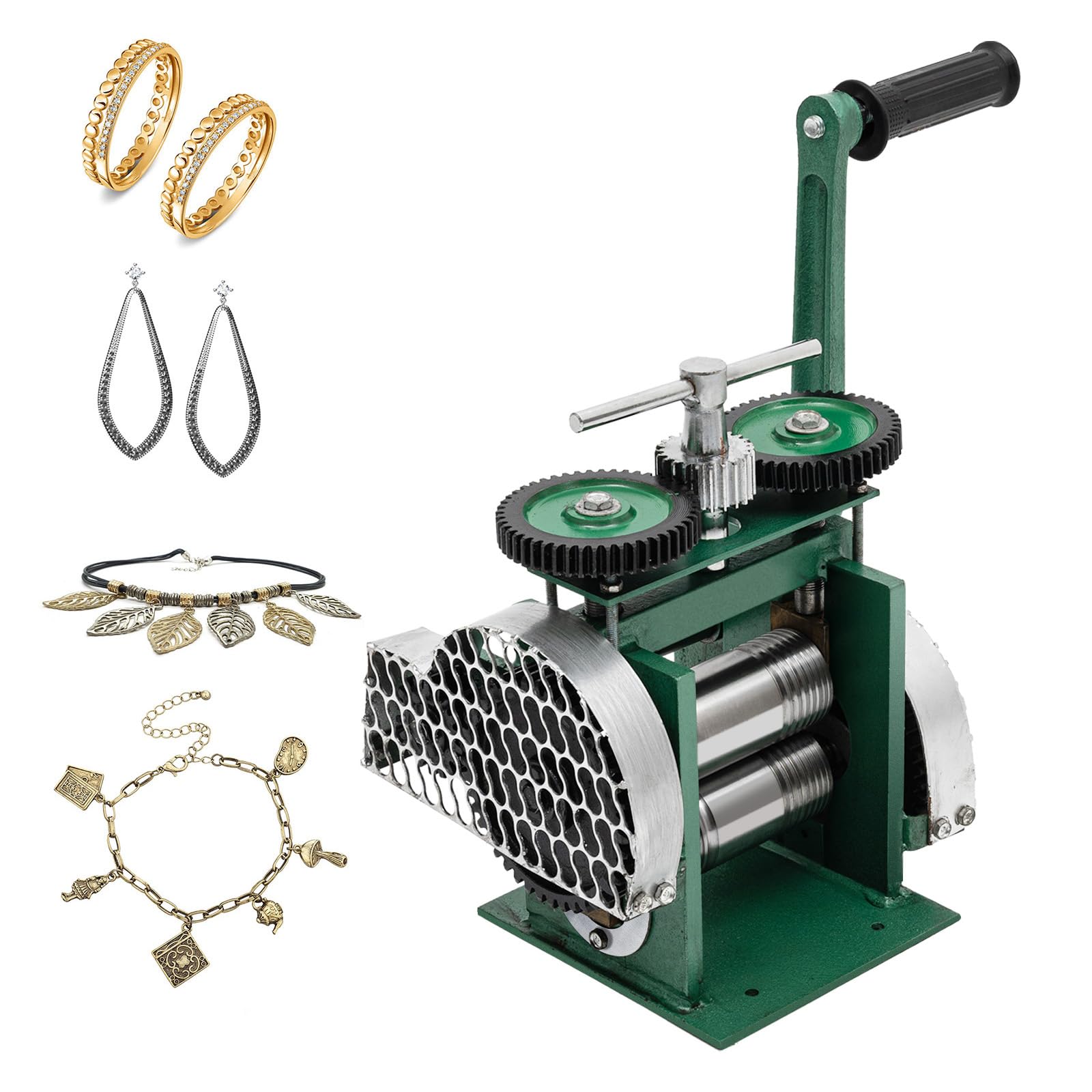 DYRABREST 85mm Manual Jewelry Rolling Mill Machine - Combination Rolling Mill for Flattening Metal Sheets, Wire & DIY Jewelry Making (Green) | Perfect for Goldsmiths, Jewelry Designers & Metal Crafting Enthusiasts