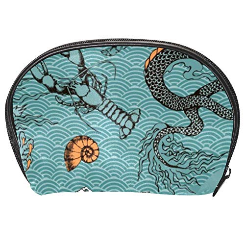 imobaby Sea Voyages Dragon & Octopus Cosmetic Bag - Waterproof Makeup Organizer for Women | Travel Toiletry Case with Zipper | Perfect for Beach Trips, Vacation Essentials & Daily Storage