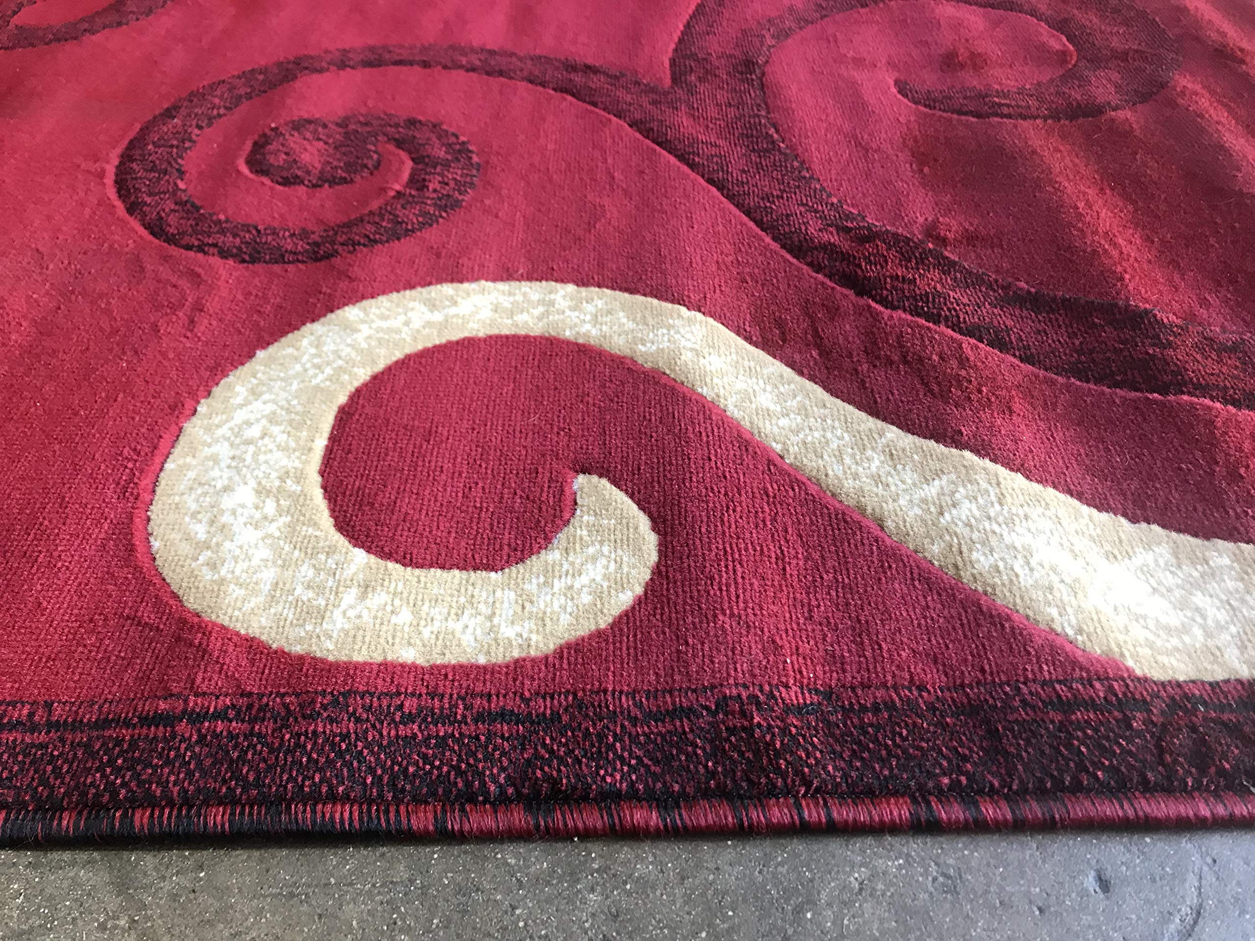 Modern Red Swirl Design Area Rug 5'3
