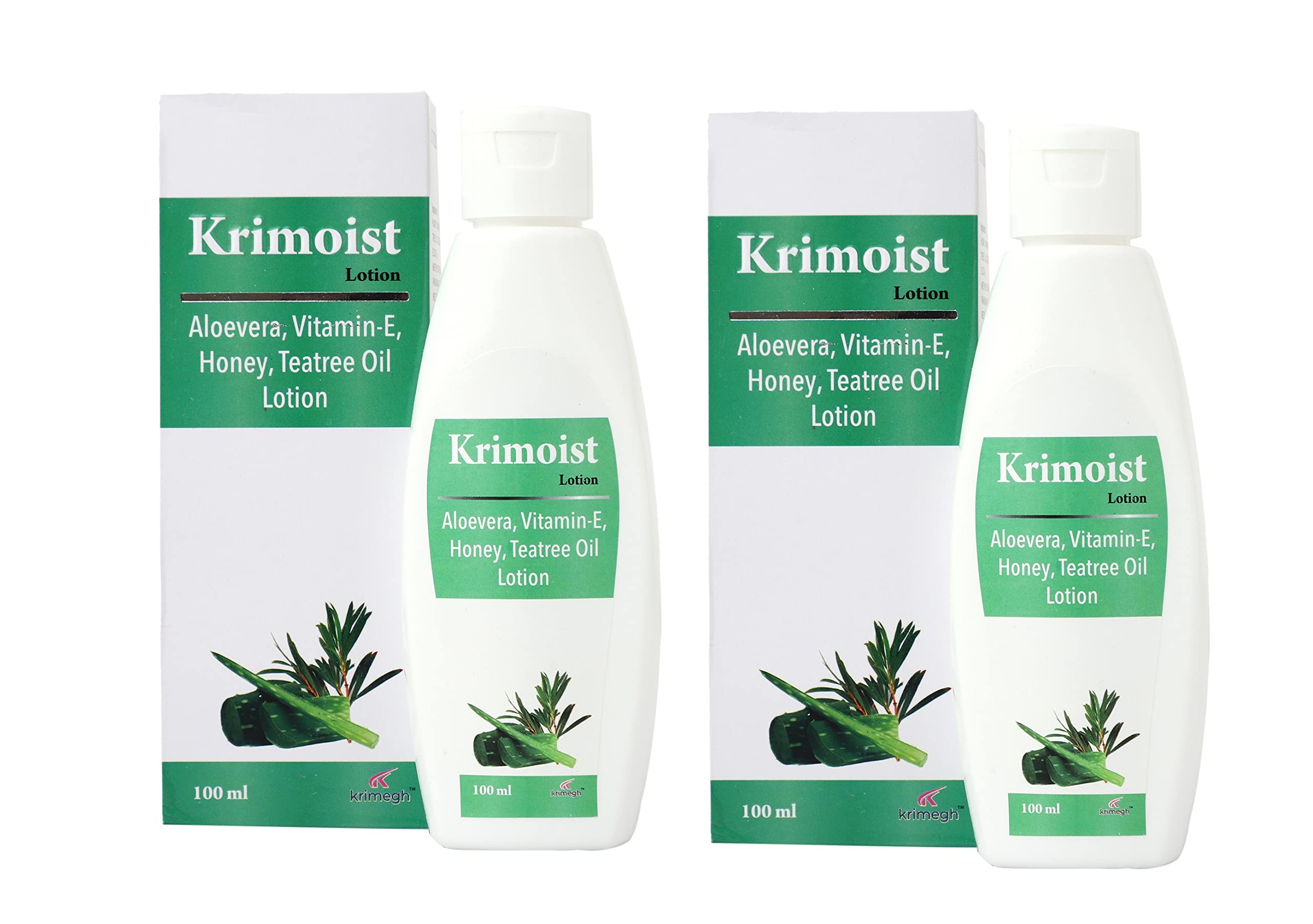 Krimoist Moisturizing Lotion with Aloe Vera, Vitamin E, Honey & Tea Tree Oil - 100ml (Pack of 2) for Dry Skin, Face & Body Hydration - Perfect for Daily Skincare Routine & Post-Sun Care