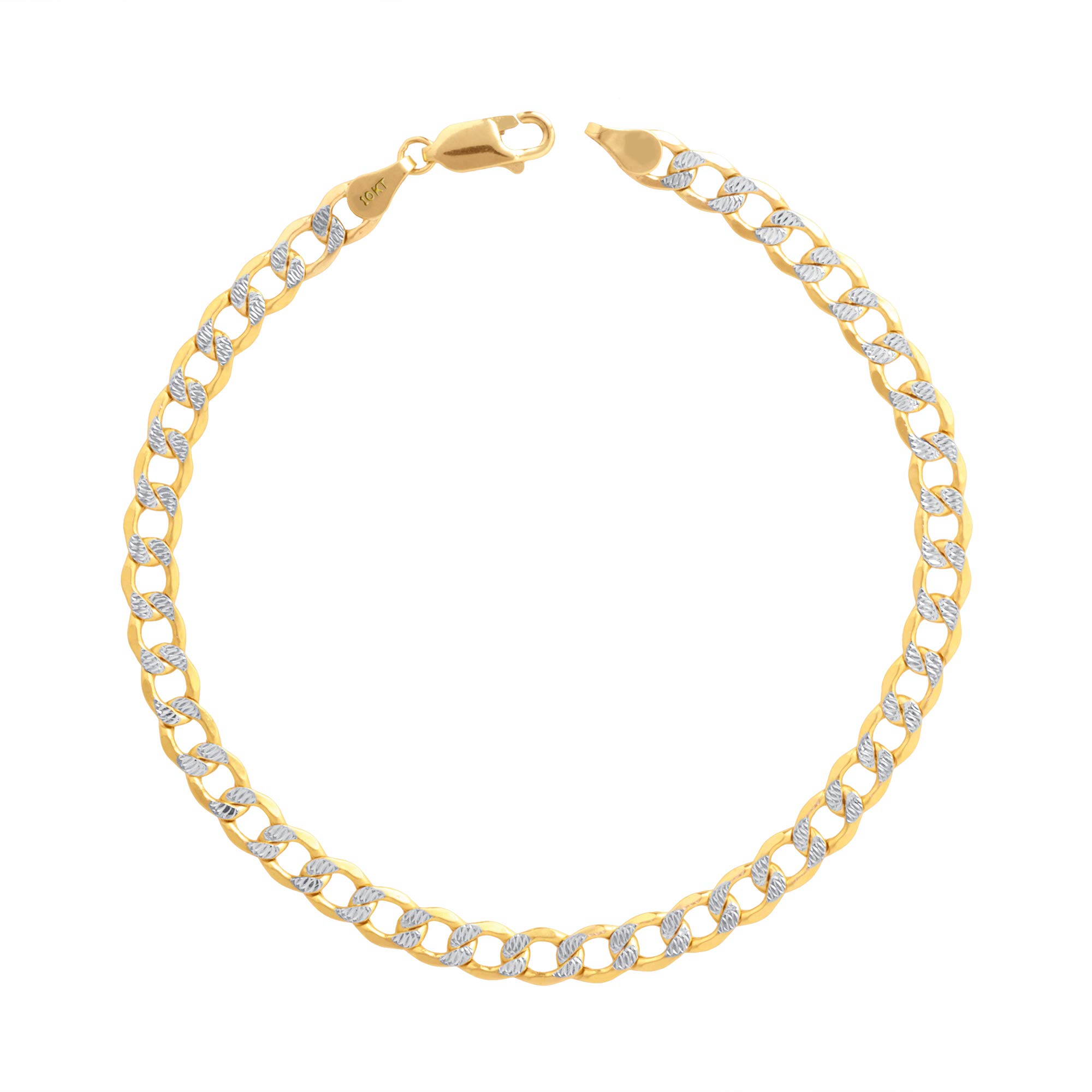 10k Real Yellow Gold Cuban Curb Link Bracelet - 5.5mm Diamond Cut Pave Chain for Men & Women (7