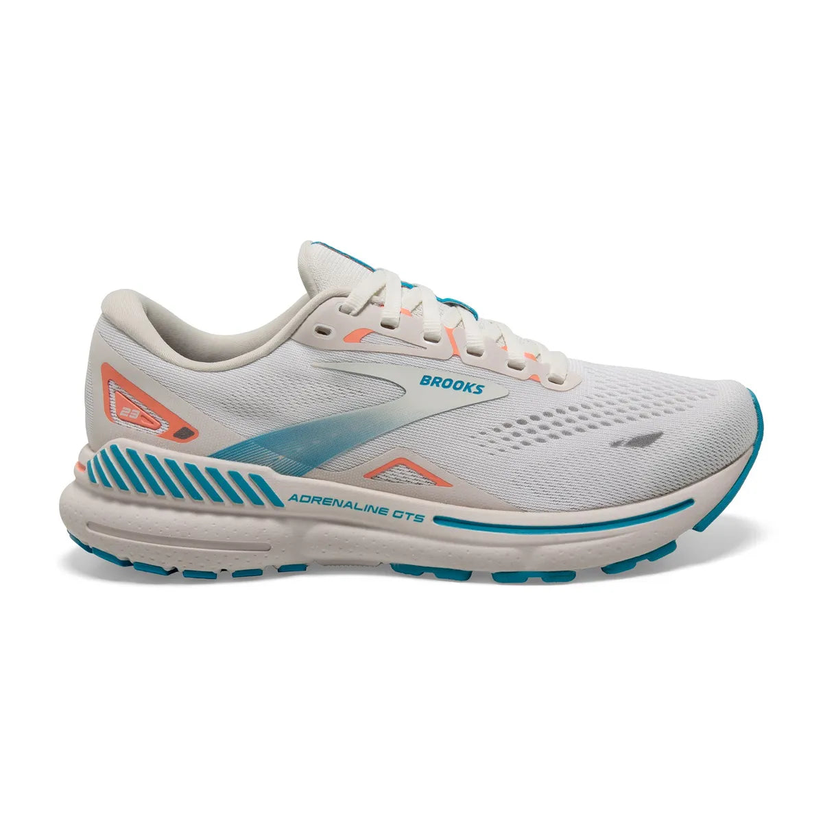 Brooks Women's Adrenaline GTS 23 Running Shoes - Lightweight Support for Overpronation, Coconut/Papaya/Blue - Perfect for Road Running, Jogging & Daily Workouts