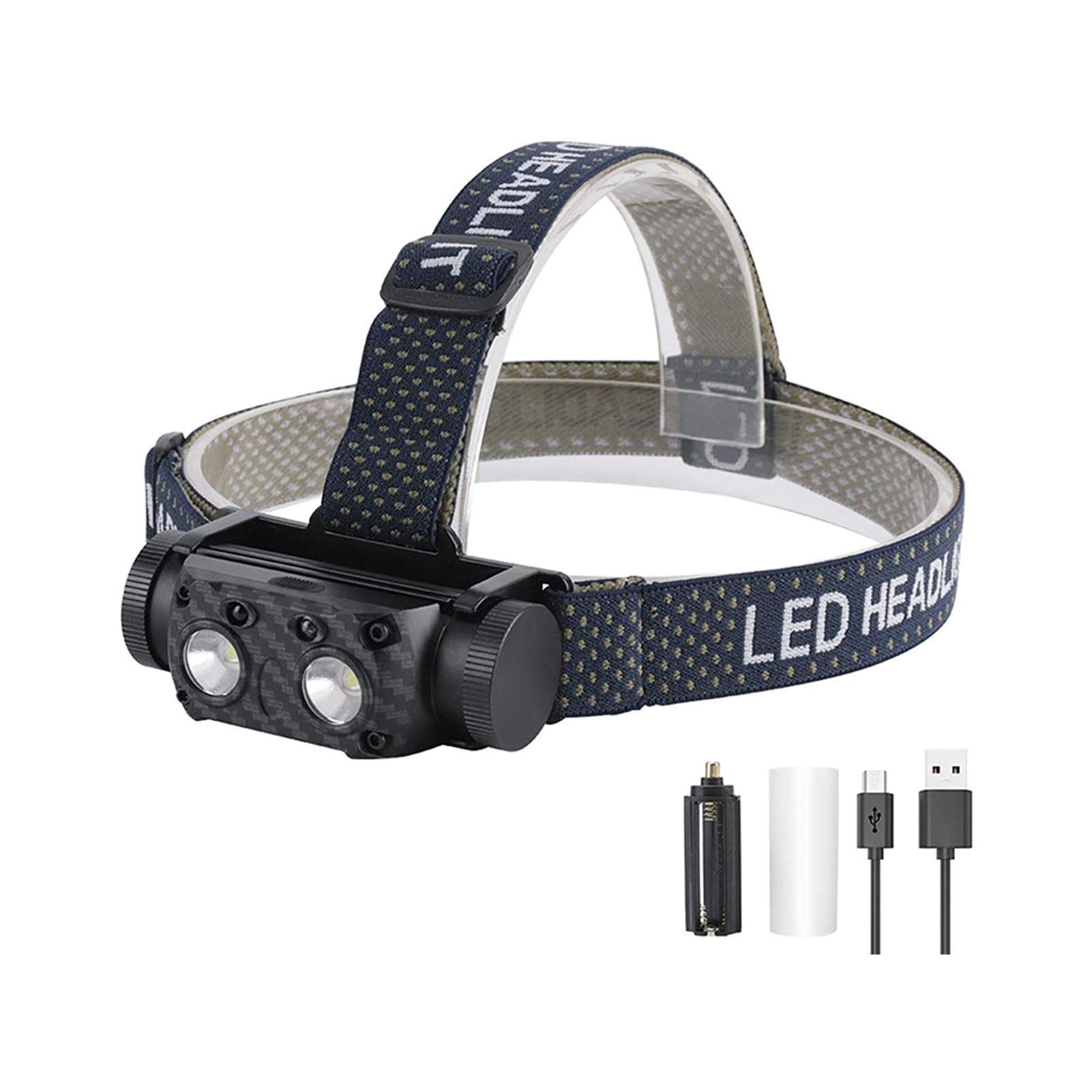 Brightest Rechargeable LED Headlamp Flashlight - Multifunctional Work Light with Button & Motion Sensor - Waterproof Headlight for Running, Camping, Hiking, Outdoor Adventures - Perfect for Night Jogging, Emergency Repairs, and Hands-Free Lighting
