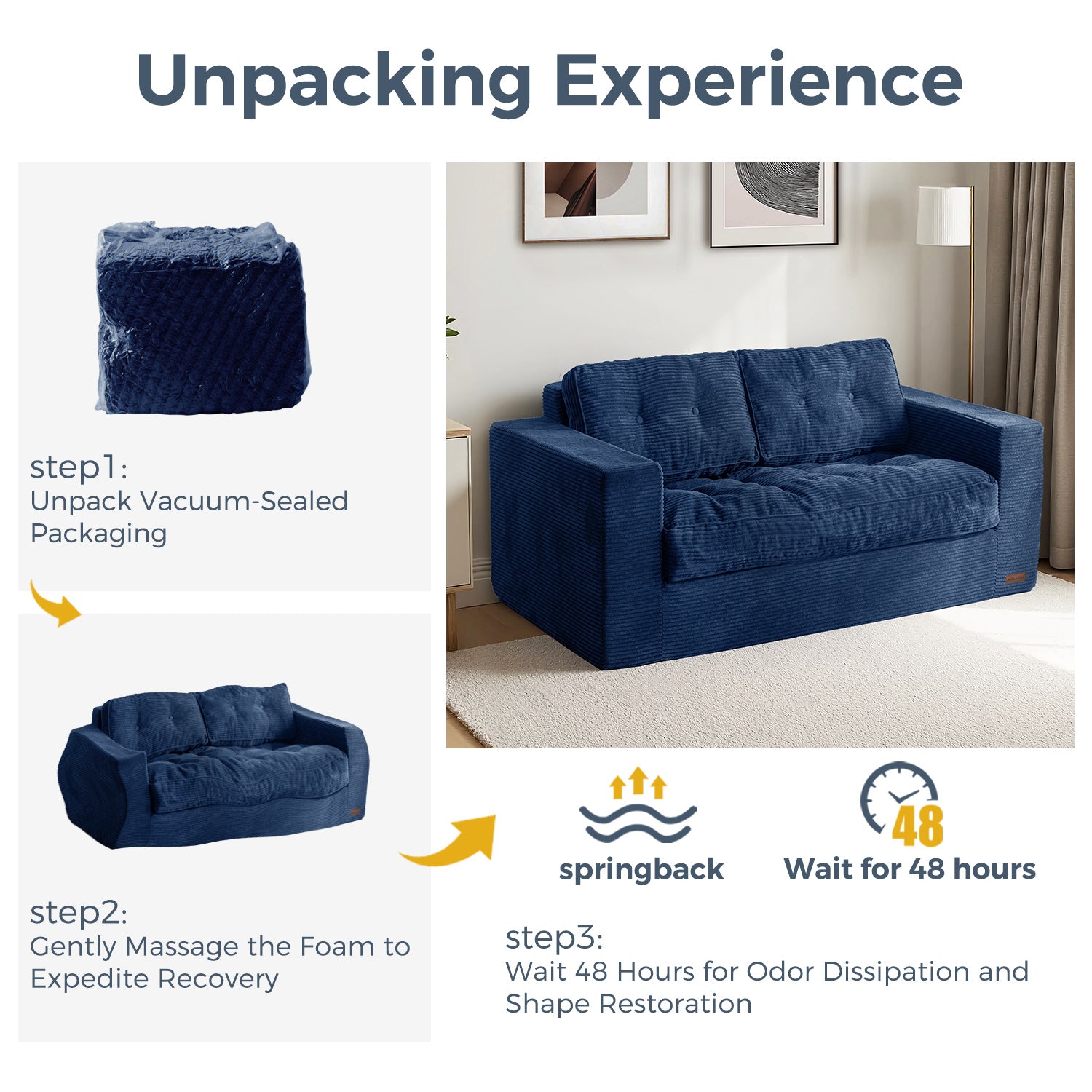 MAXYOYO Large Bean Bag Chair Sofa in A Box - Navy Blue Comfortable Lounger for Bedroom, Living Room & Game Room - Perfect for Relaxing, Reading & Movie Nights